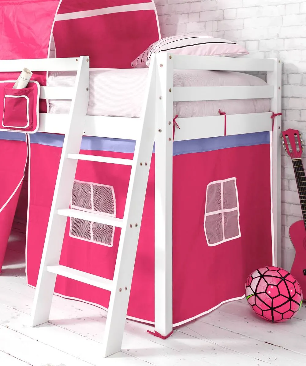 Nöa and Nani Moro Cabin Bed Midsleeper with Pink Tent, Tower & Tunnel in White 2