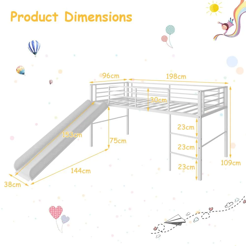 Costway Loft Bed Single Size Low Loft Bed Steel Frame w/Safety Guardrails in Silver 2