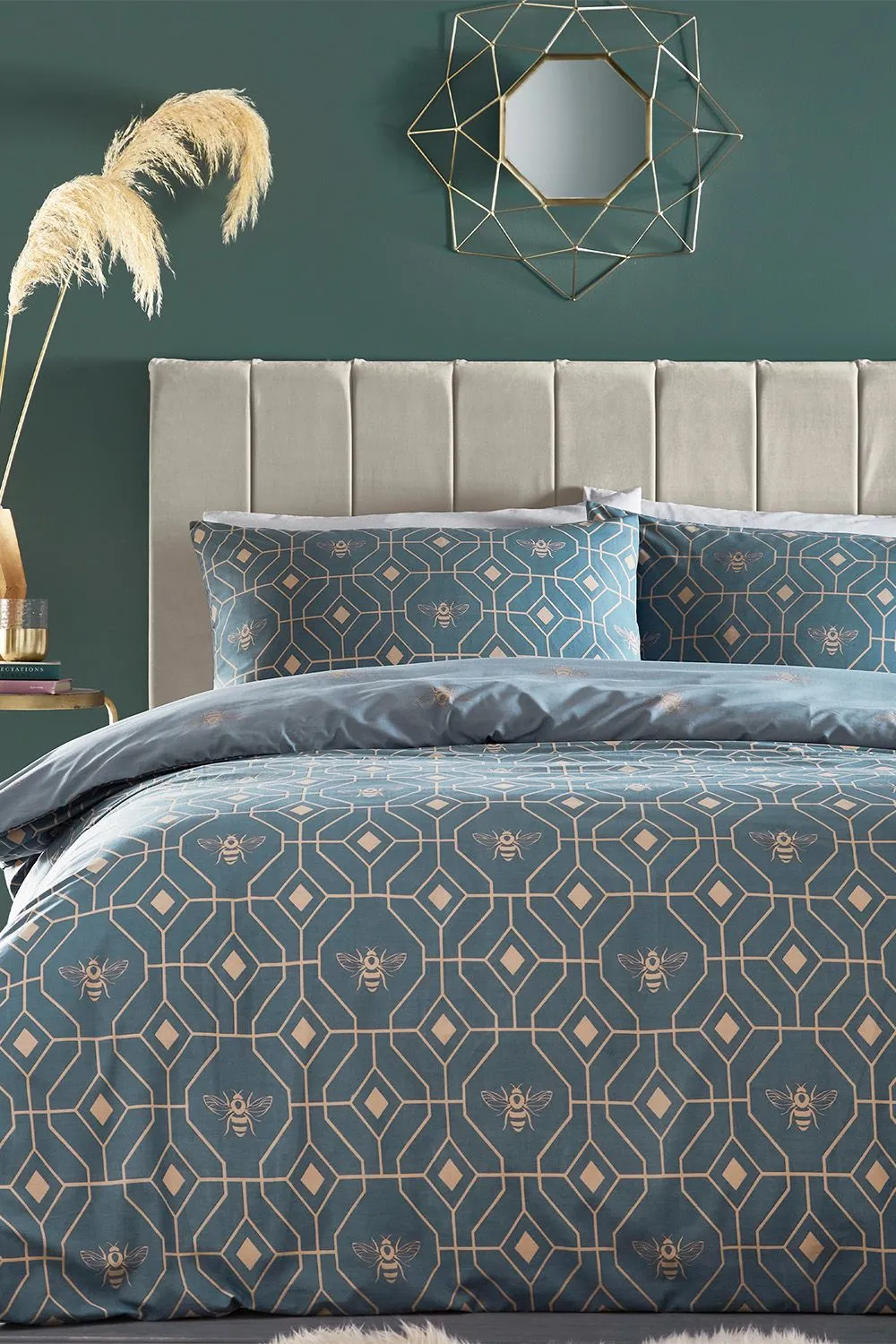 Furn Bee Deco Geometric Reversible Duvet Cover Set in Blue