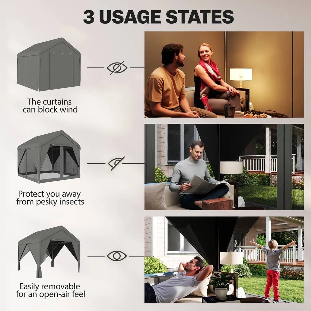 OUTSUNNY 3 x 3 m Outdoor Patio Gazebo with Netting & Curtains, Dark Grey 6