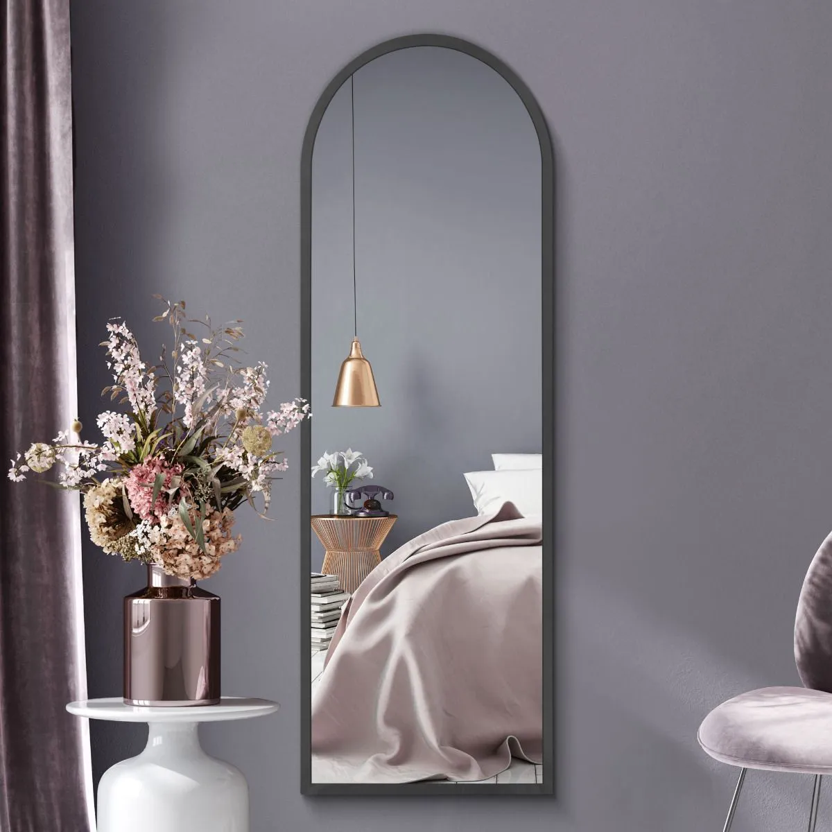 MirrorOutlet Black Metal Framed Window Arched Wall or Mantle Mirror(174 X 85CM) 6
