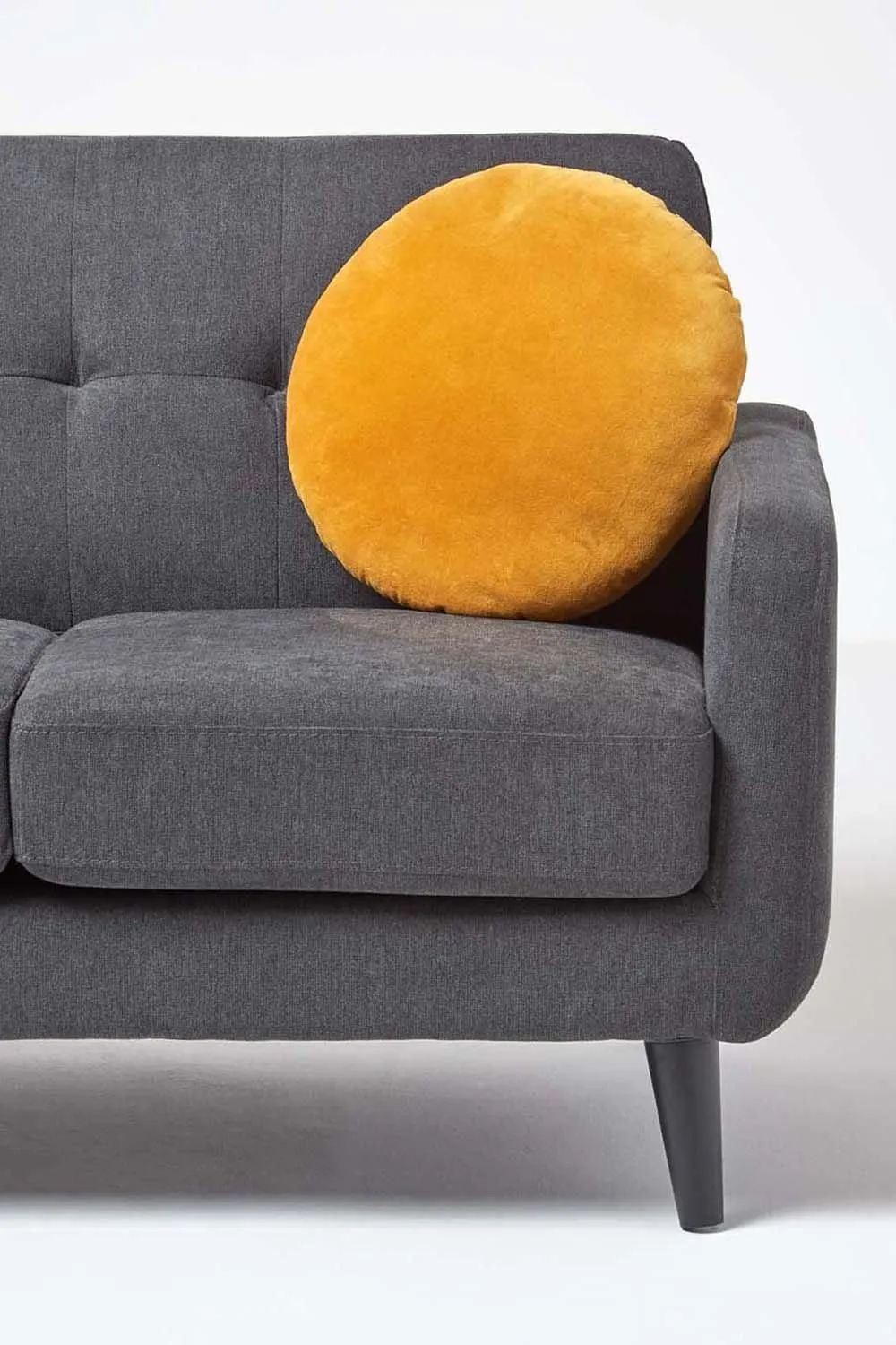 Homescapes Velvet Cushion, 40 cm Round in Mustard 4