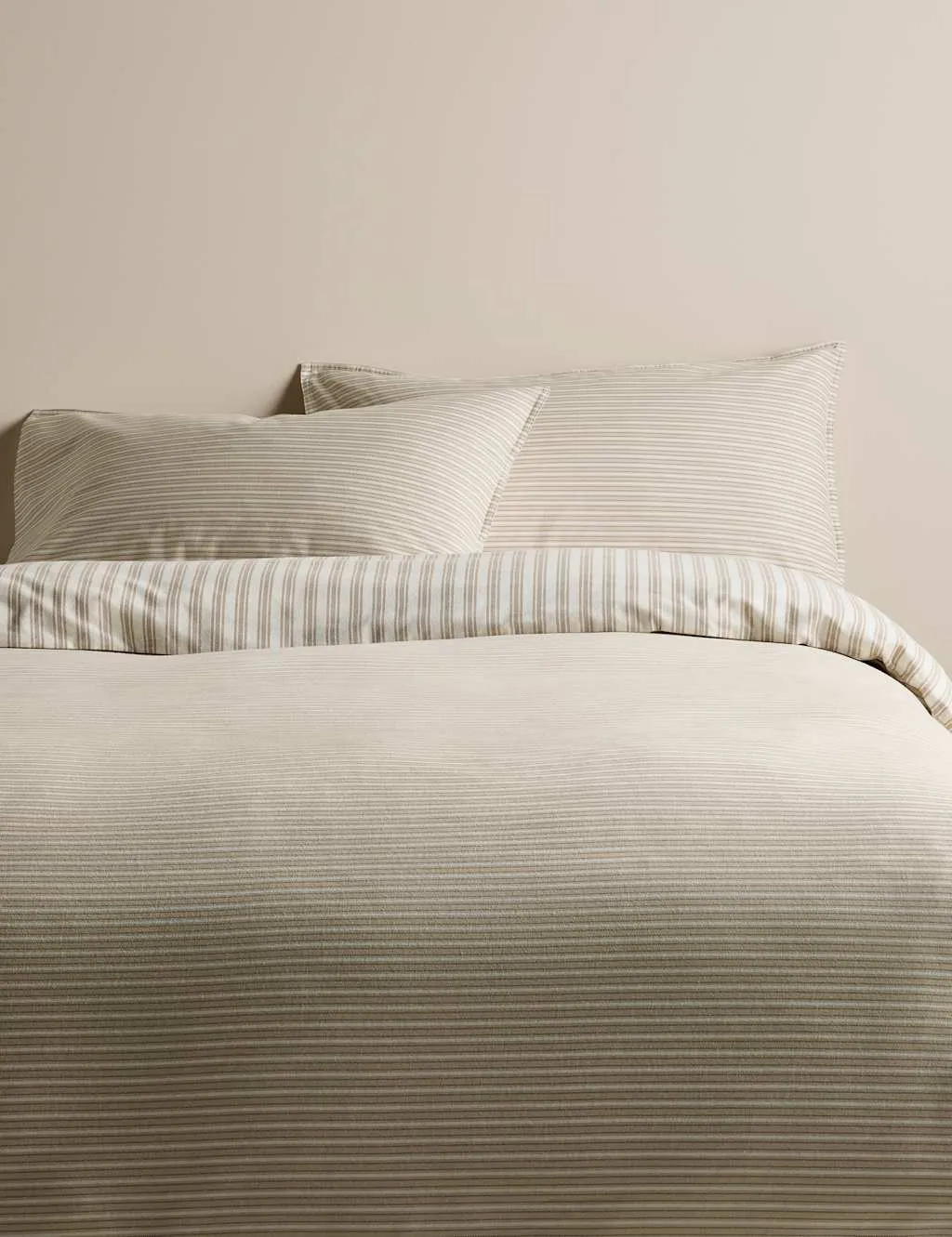 M&S Brushed Cotton Striped Bedding Set Linen