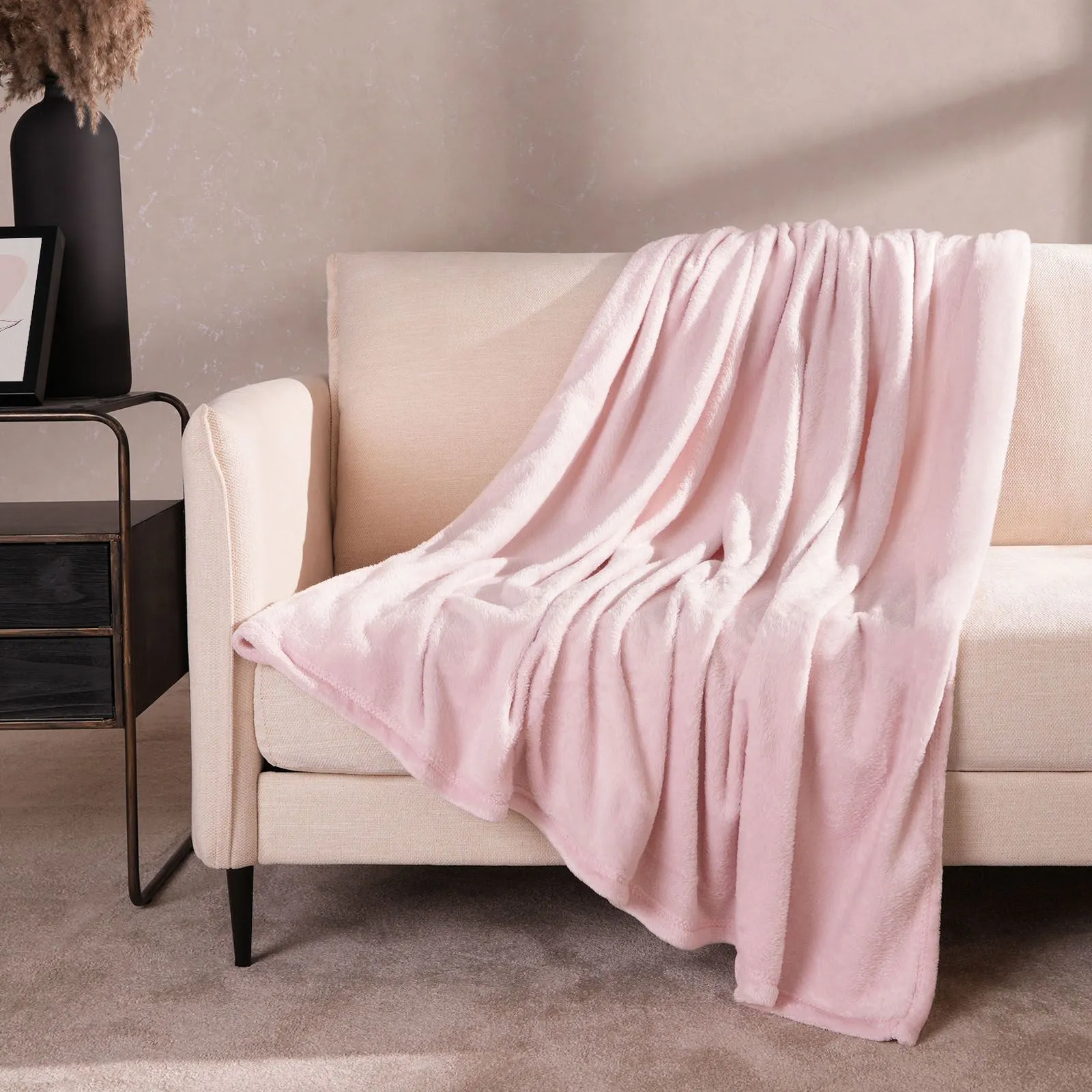 OHS Ultra Soft Flannel Fleece Throw Blanket in Baby Pink