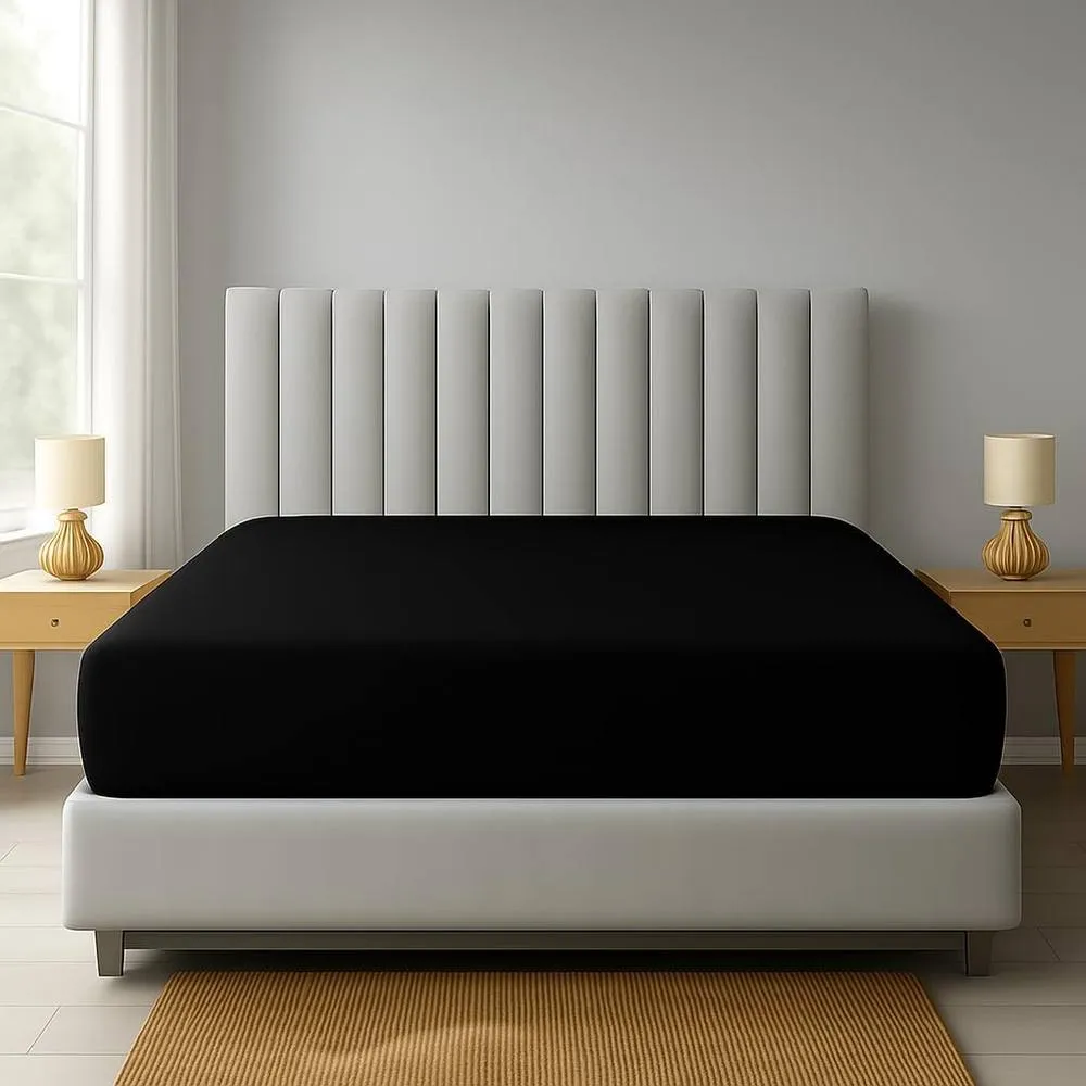 Homes-Linen Extra Deep 16"/40cm Polycotton Easy Care Fitted Sheet in Black