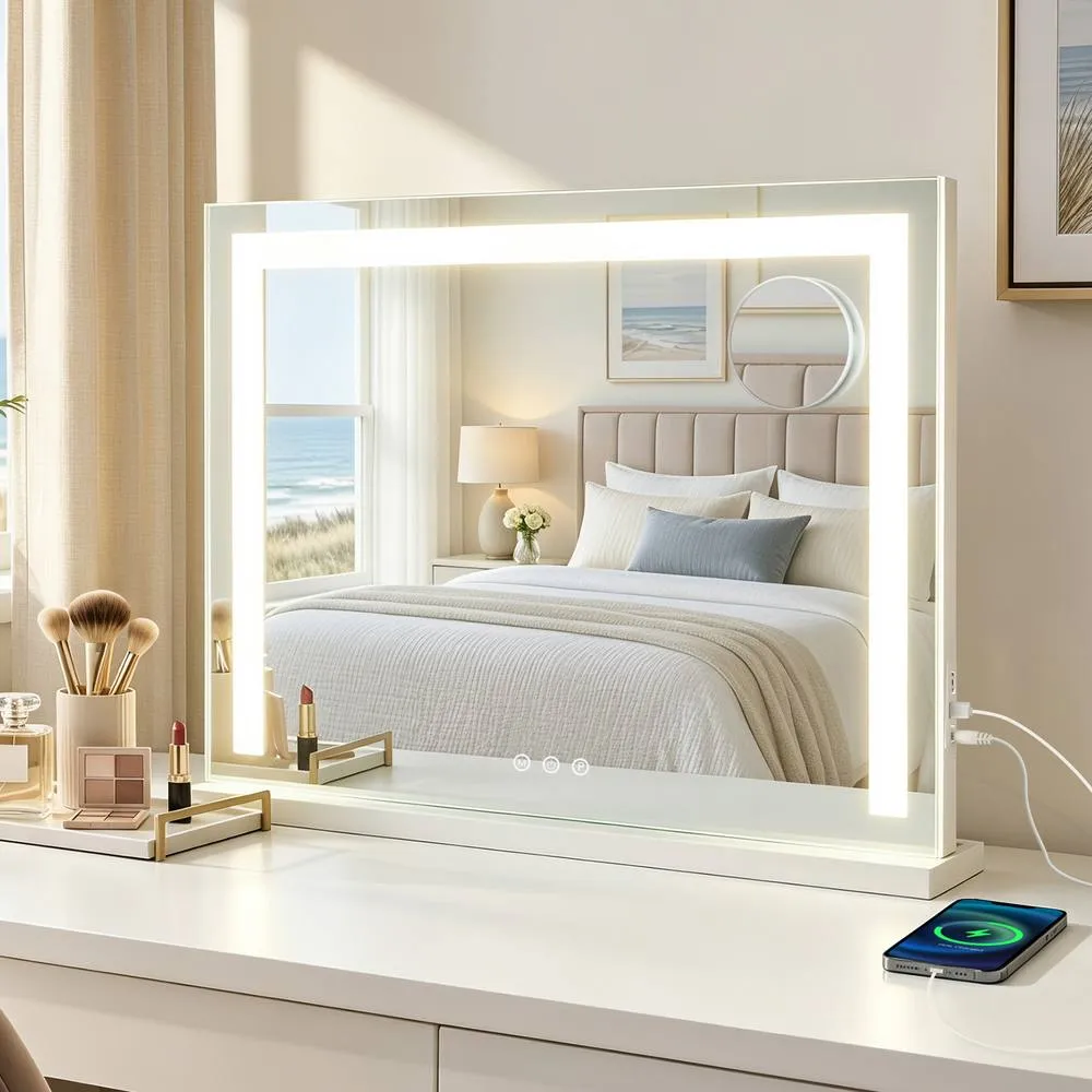 Costway Crystal Vanity Mirror LED Lights White Makeup Mirror 4