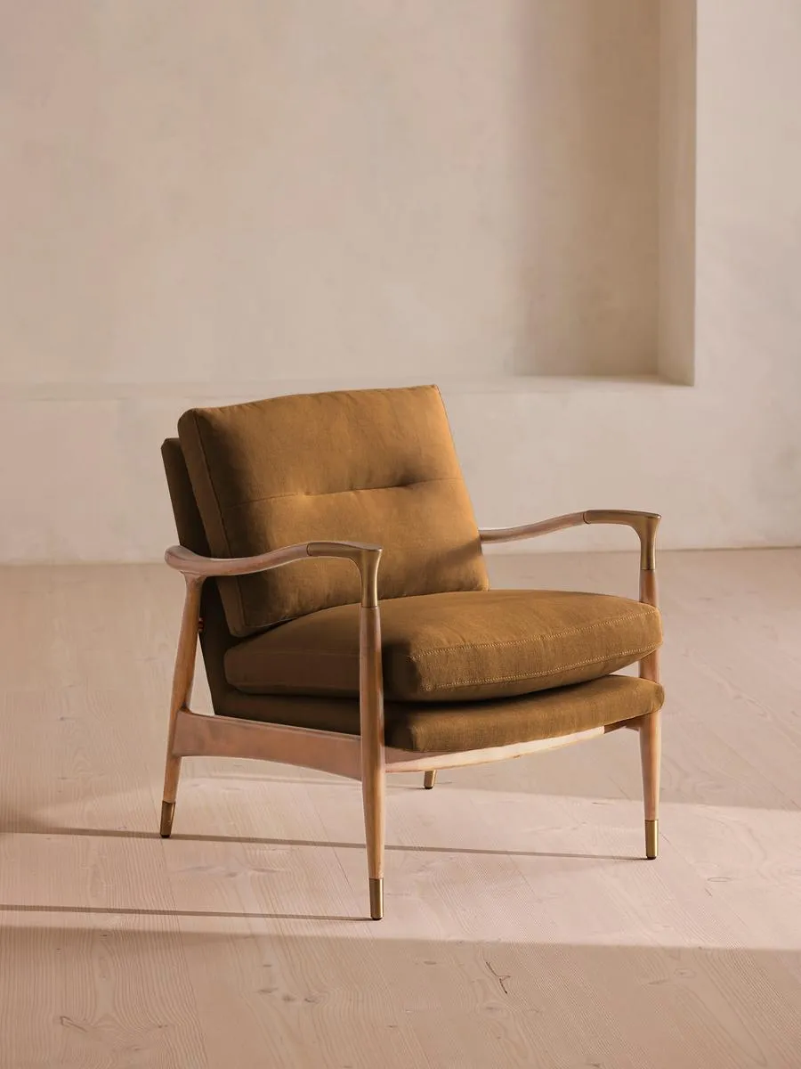 Theodore Oak Armchair, Linen, Ochre