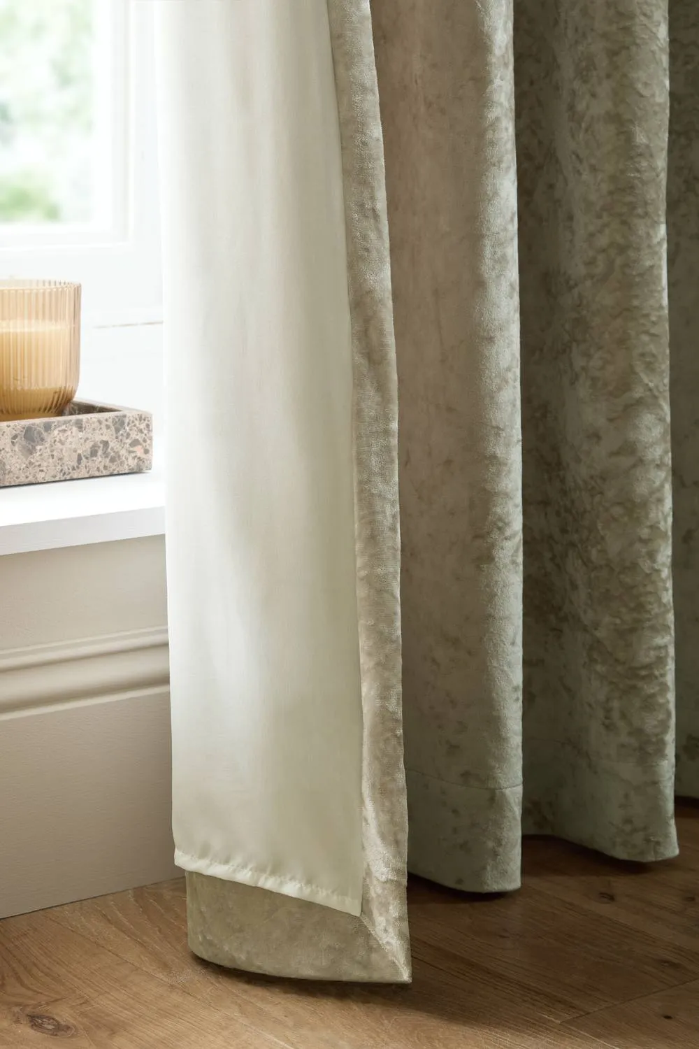 Catherine Lansfield 'Crushed Velvet' Lined Eyelet Curtains in Natural 4