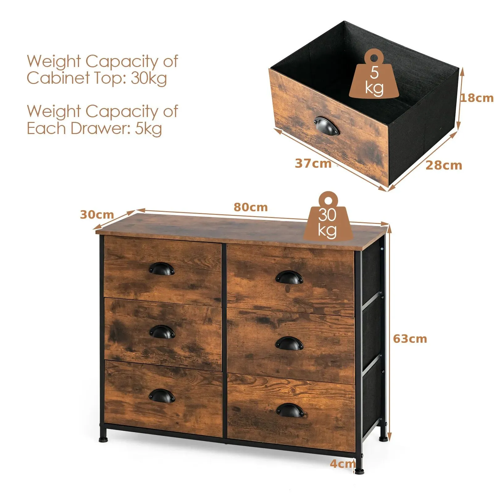 Costway 6 Drawers Dresser Organizer 2-Tier Fabric Storage Organizer Chest of Drawers in Brown 2