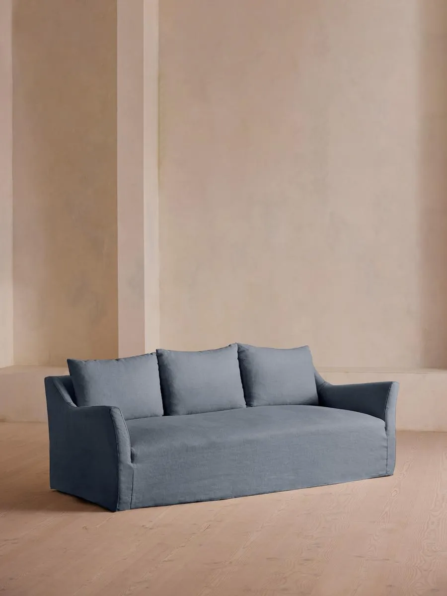 Roma Three Seater Sofa, Linen, Prussian Blue