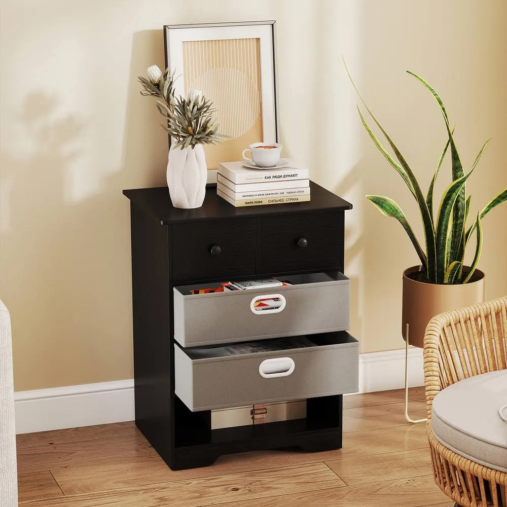 Costway 4-Drawer Dresser Modern Chest Storage Organizer w/Open Shelves in Black 3