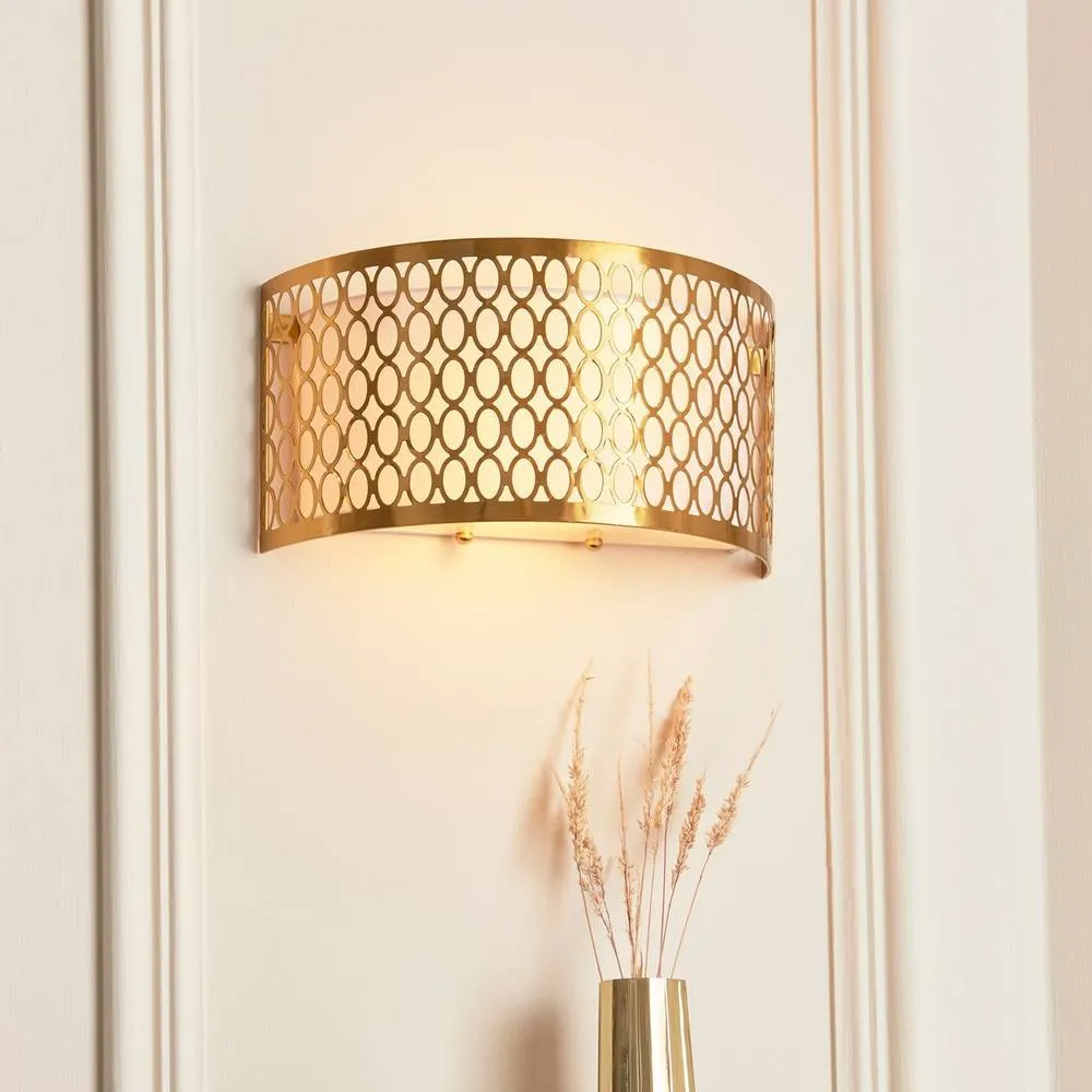 Netlighting Cordero Flush Wall Lamp Gold Plate White Fabric Frosted Glass 2xE14 5