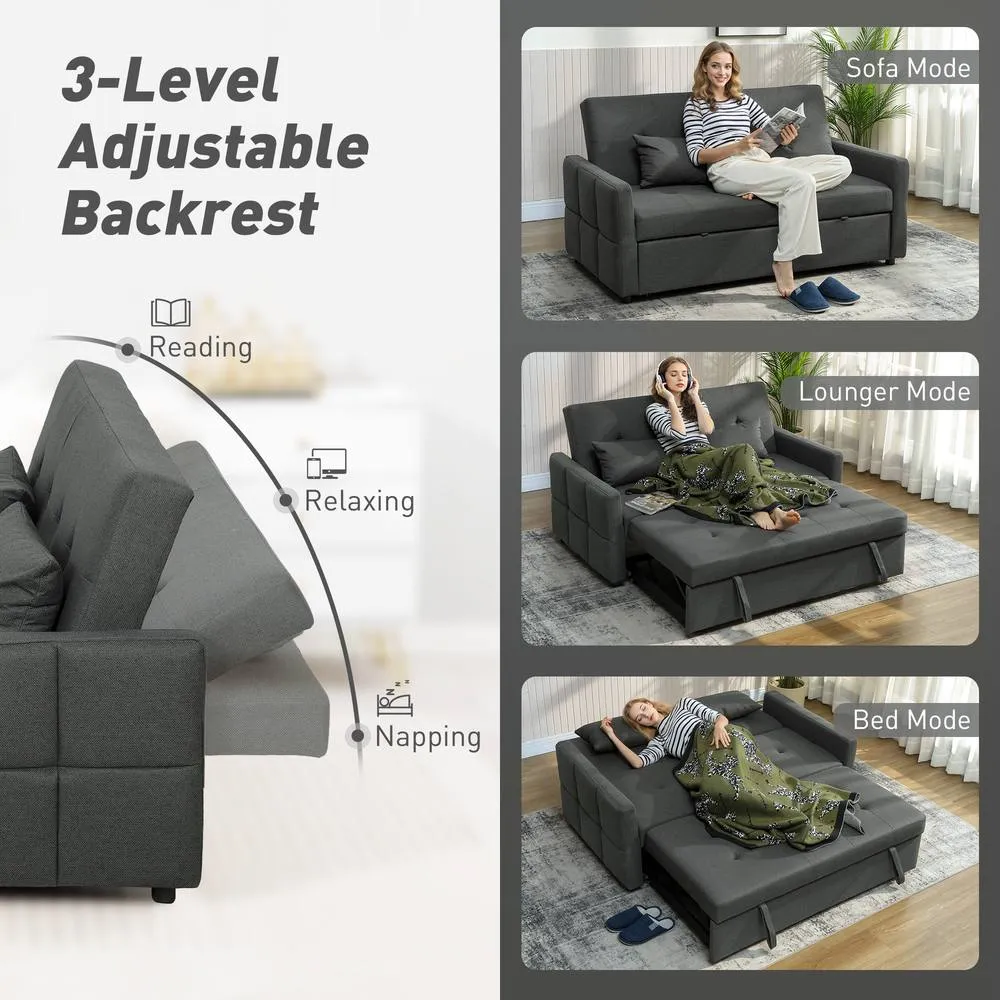 HOMCOM 2 Seater Sofa Bed, Convertible Pull Out Bed Settee, Charcoal Grey in Dark Grey 6