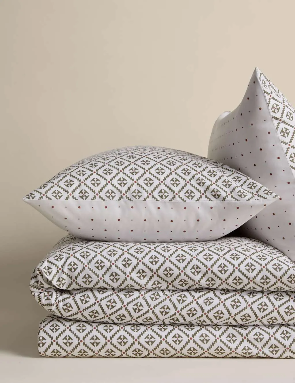 M&S Cotton Blend Geometric Tile Bedding Set Khaki