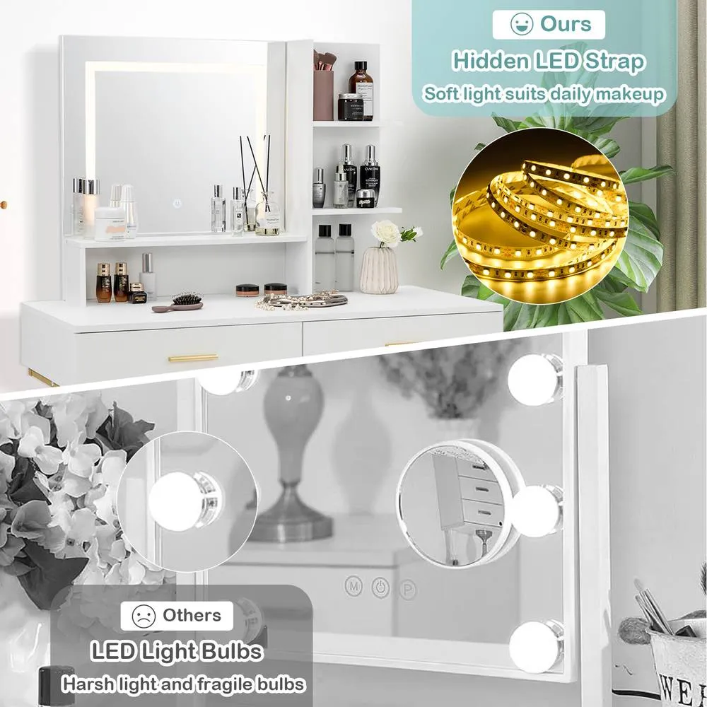 Costway Vanity Set with Large Mirror Makeup Table - White 2