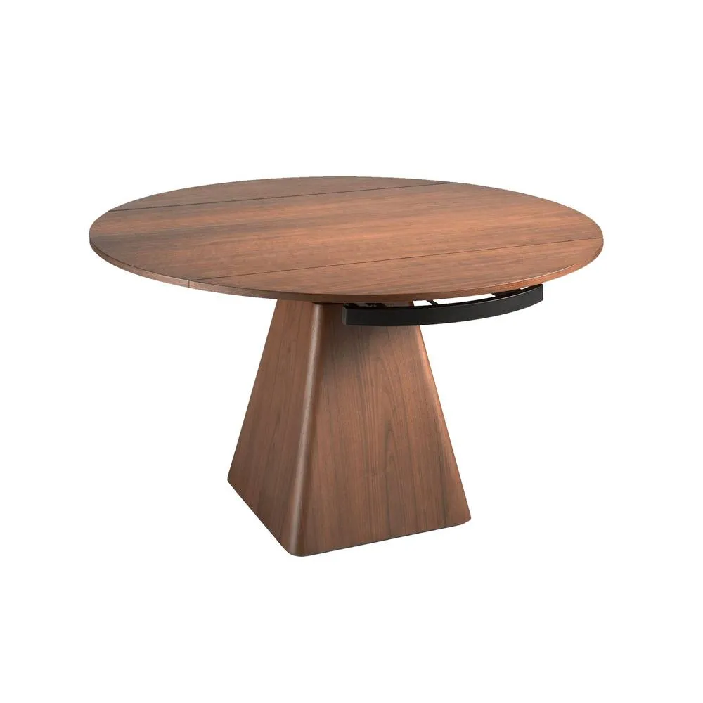 Angel Cerda Model Round Walnut Veneer Extending Dining Table