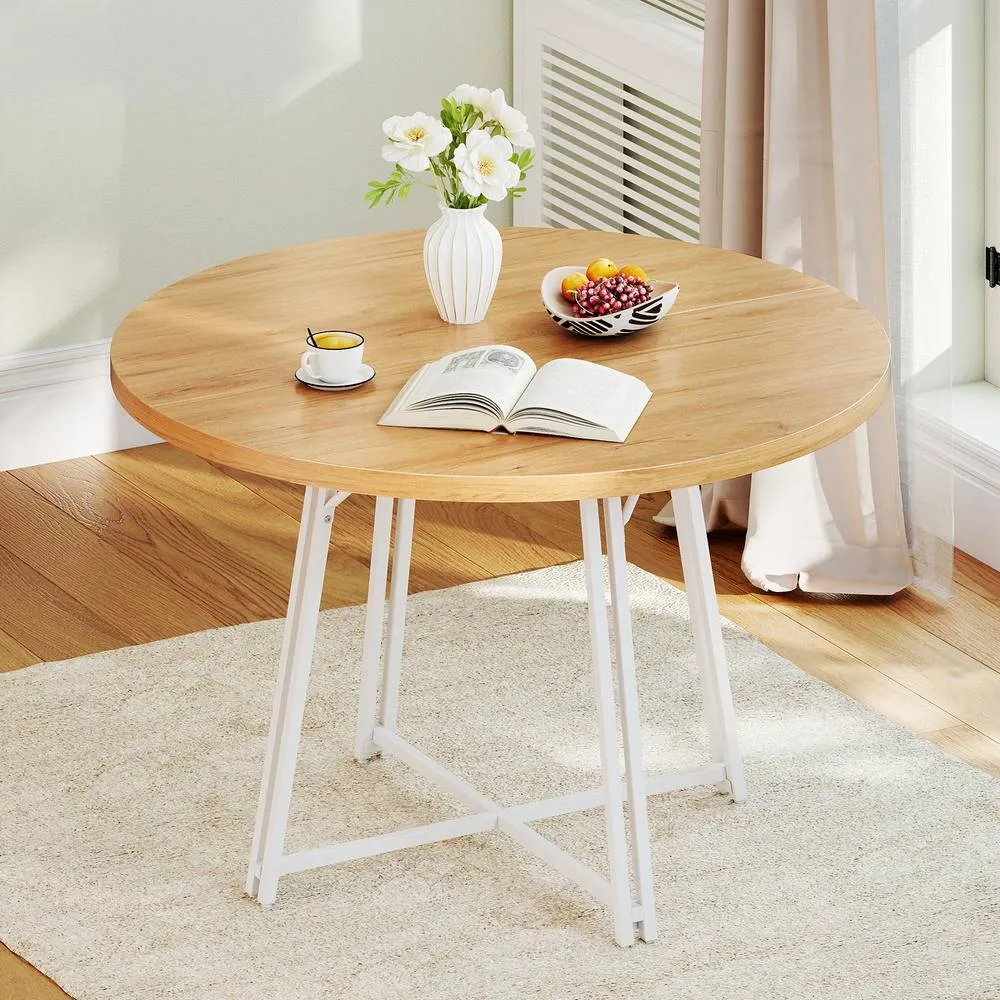 Costway 118CM Dining Table Round Kitchen Table Modern Diner Table in Natural 3