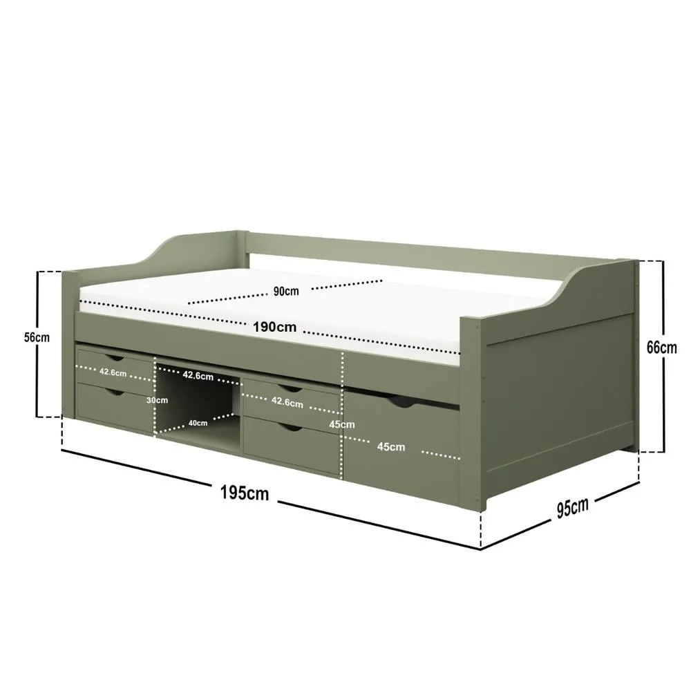 Flair Blair Low Sleeper Bed with Storage in Green 6