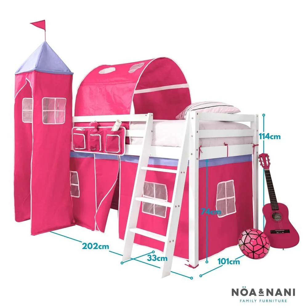 Nöa and Nani Moro Cabin Bed Midsleeper with Pink Tent, Tower & Tunnel in White 5