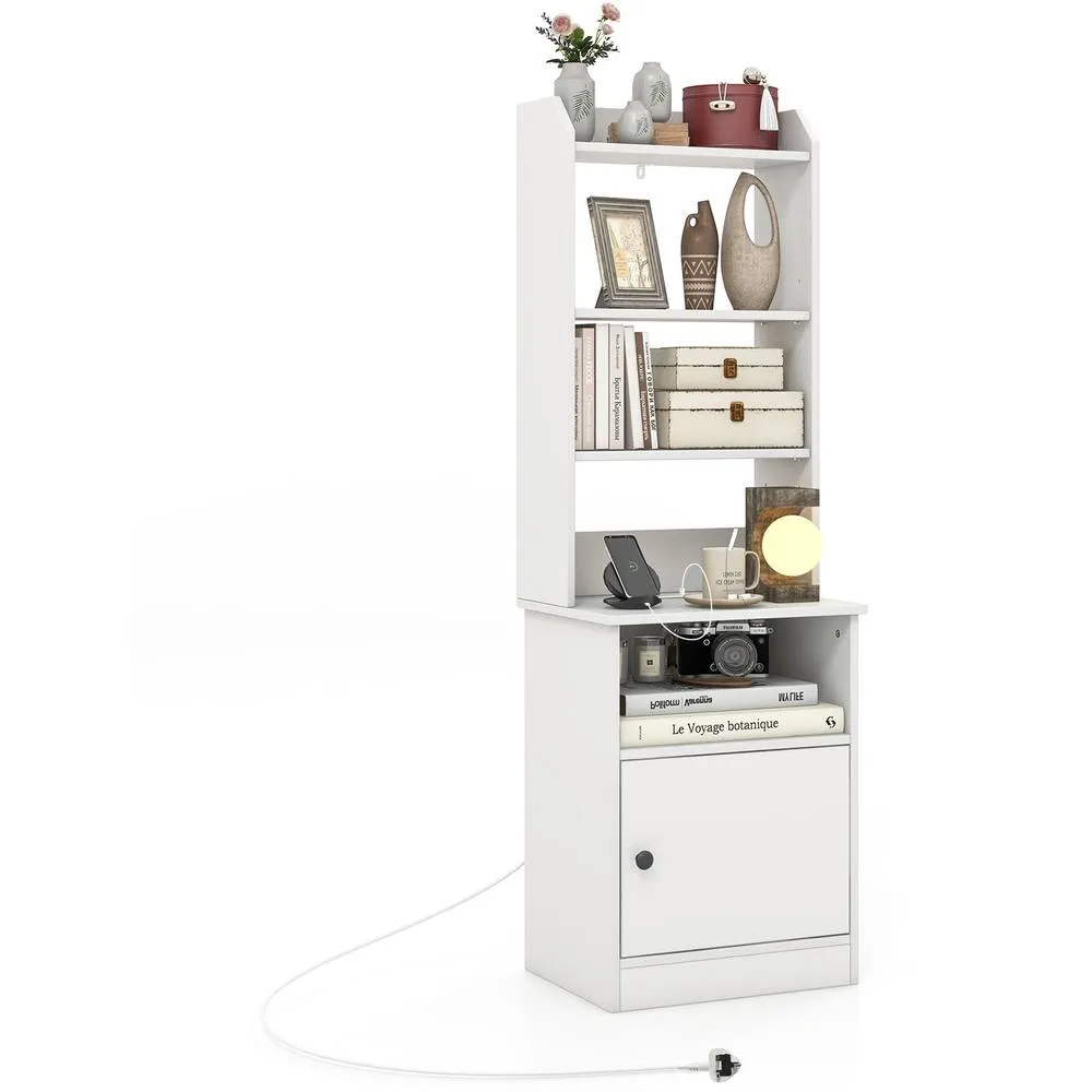 Costway 6-Tier Nightstand Bedside Tables Tall Night Stands w/5 Open Shelf in White