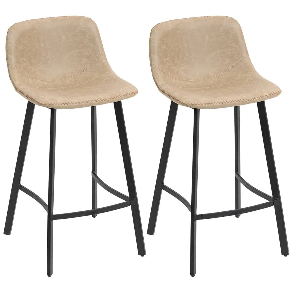 HOMCOM Bar Stools Set of 2, Bar Chairs with Back & Steel Legs in Light Brown 2
