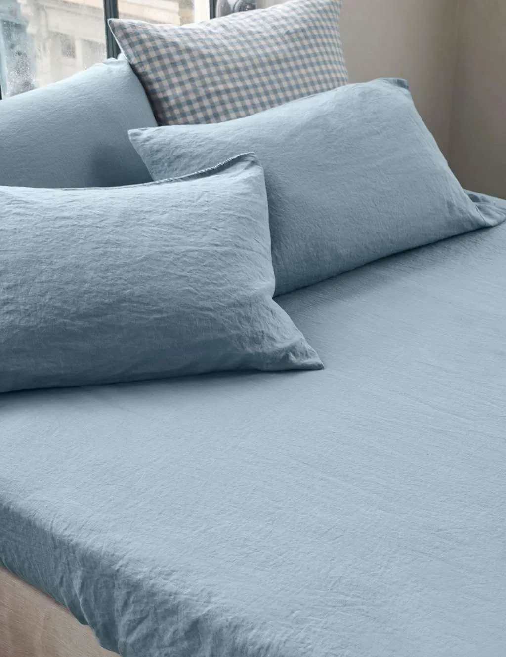 Piglet In Bed Pure Linen Fitted Sheet Blue