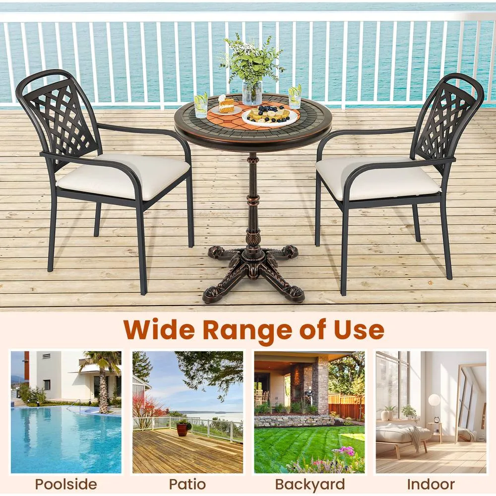 Costway 60CM Round Patio Dining Table Cast Aluminum Dining Table-Bronze in Brown 4