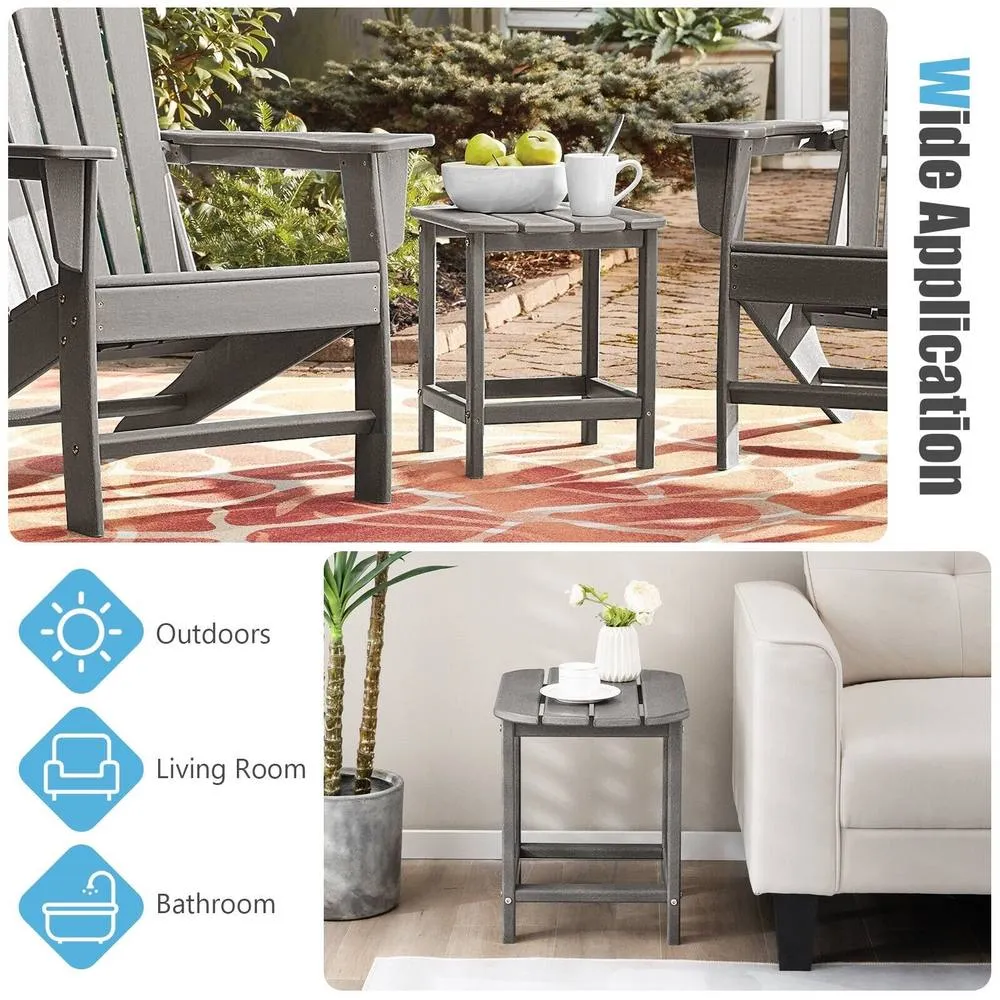 Costway Side Table Indoor Outdoor Patio HDPE Adirondack Rectangular End Table in Grey 5