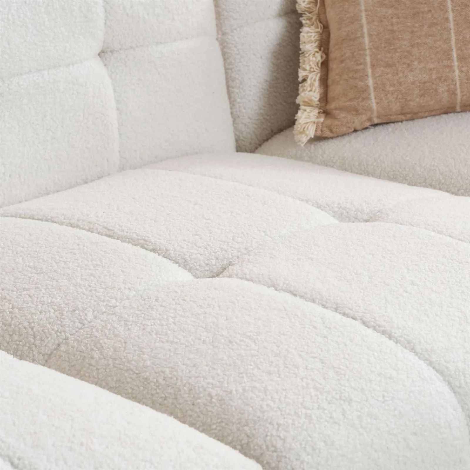 Birlea 3 Seater Sofa Settee White Boucle Teddy Fabric Cloud 4