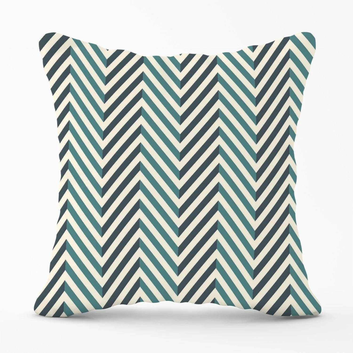 Warren Reed - Designer Geometric Herringbone Chevron Blues Outdoor Cushion in Green