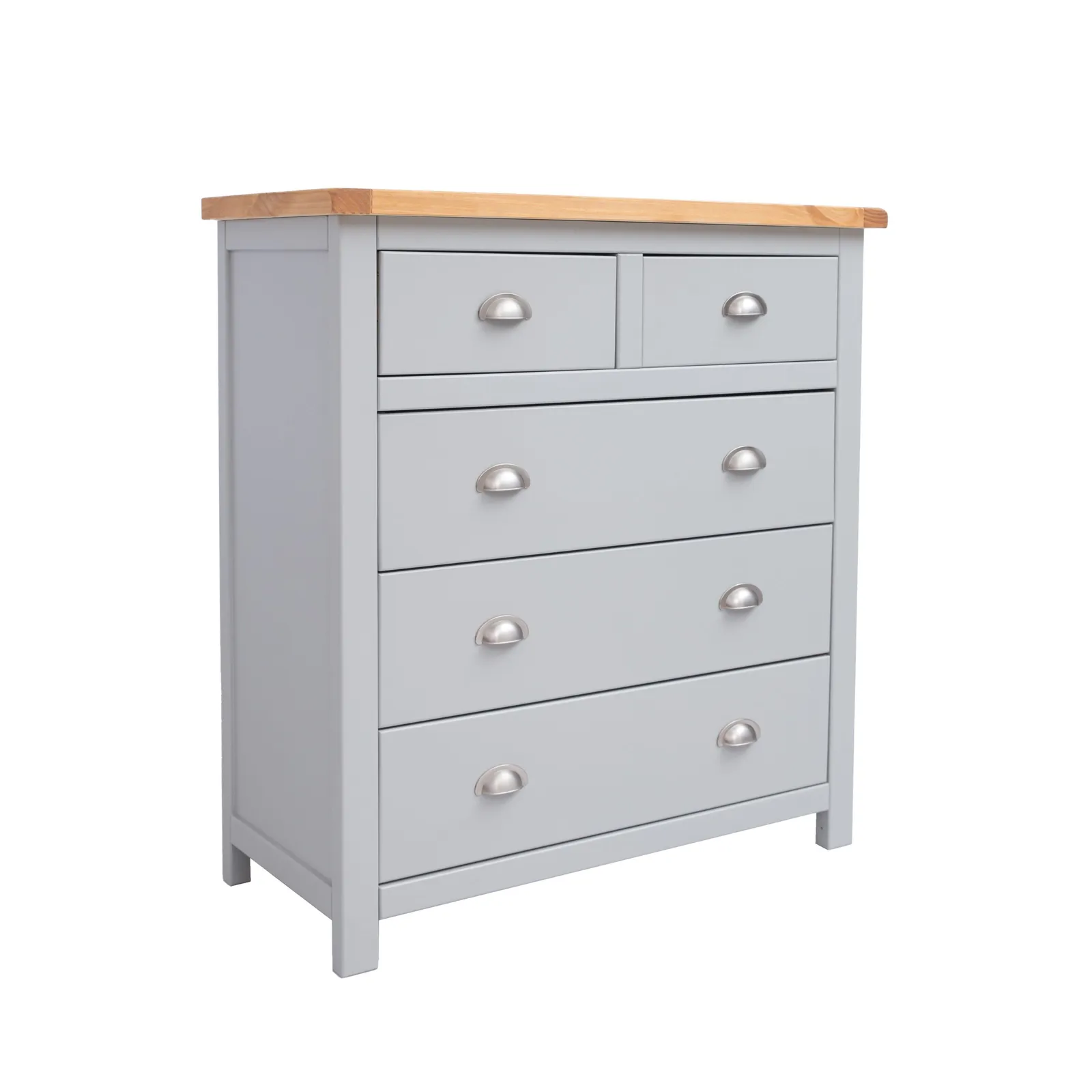 Cabinet Bits Argenta 5 Drawer Chest of Drawers Chrome Cup Handle in Light Grey 2