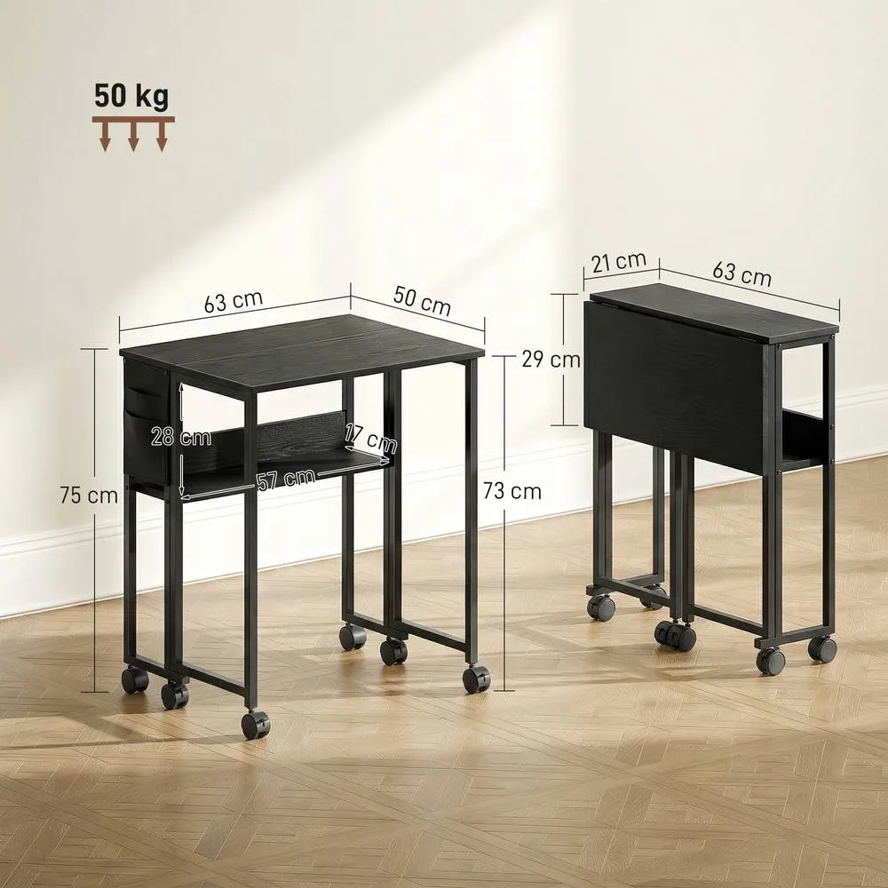 HOMCOM 63 cm Foldable Computer Desk on Wheels for Small Spaces Black 3