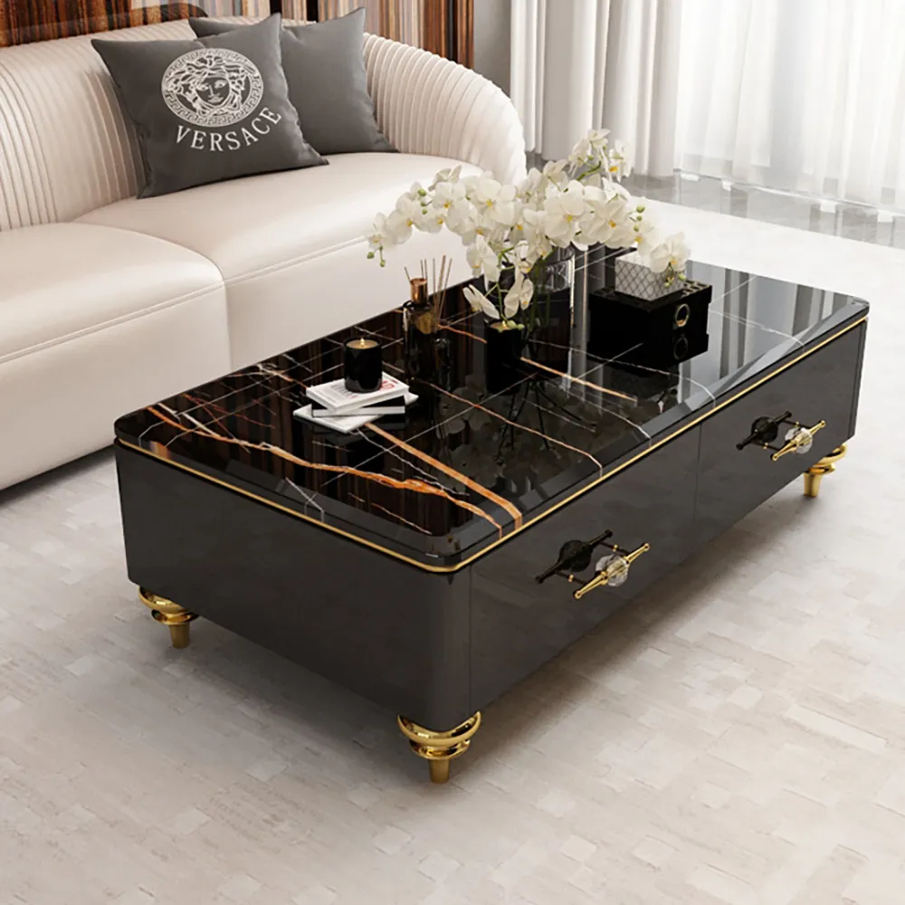 Chift 130 cm Modern Marble Coffee Table & Storage Drawers Gold Stainless Steel Legs