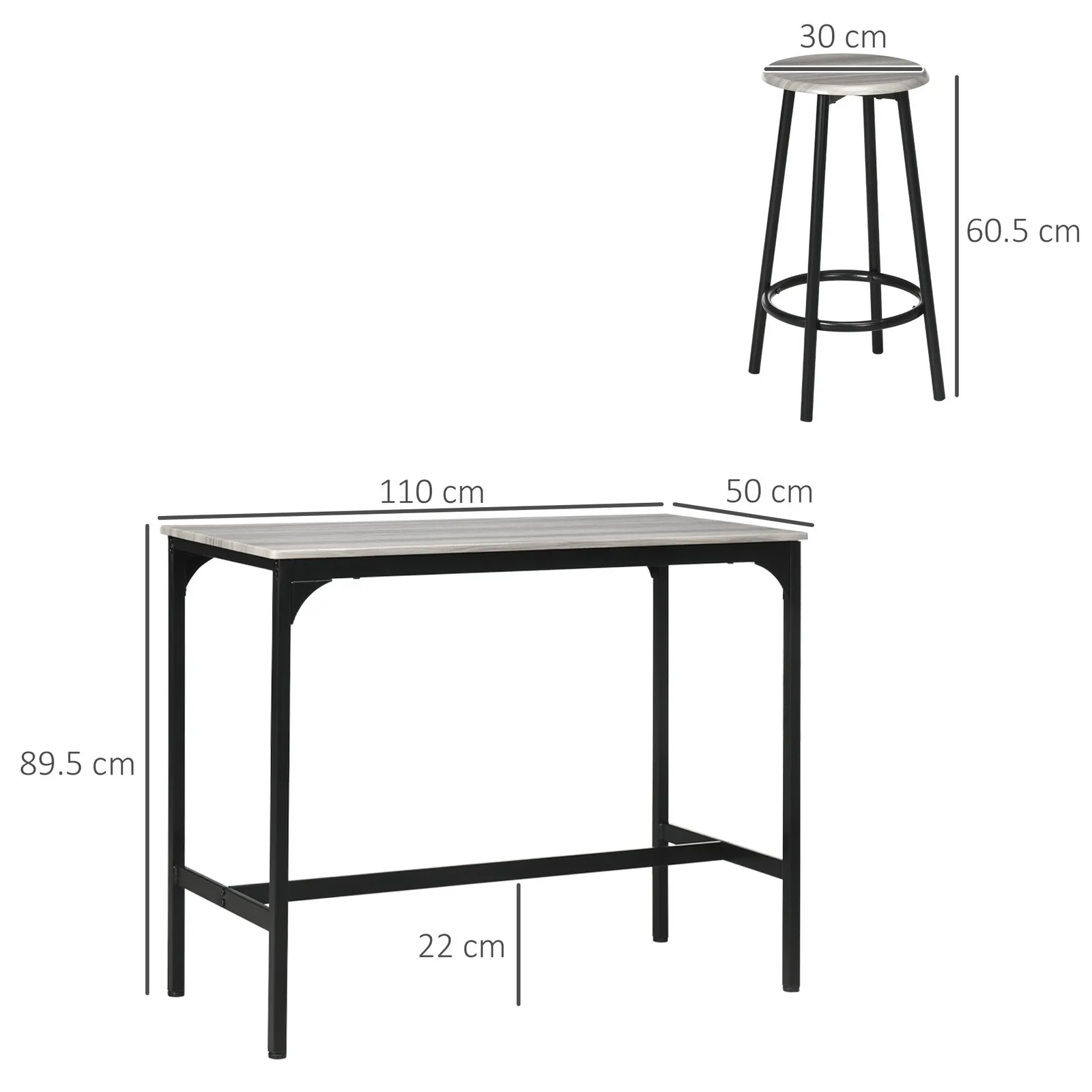 HOMCOM 5 Piece Bar Table & Stools Set with Metal Frame in Grey 3