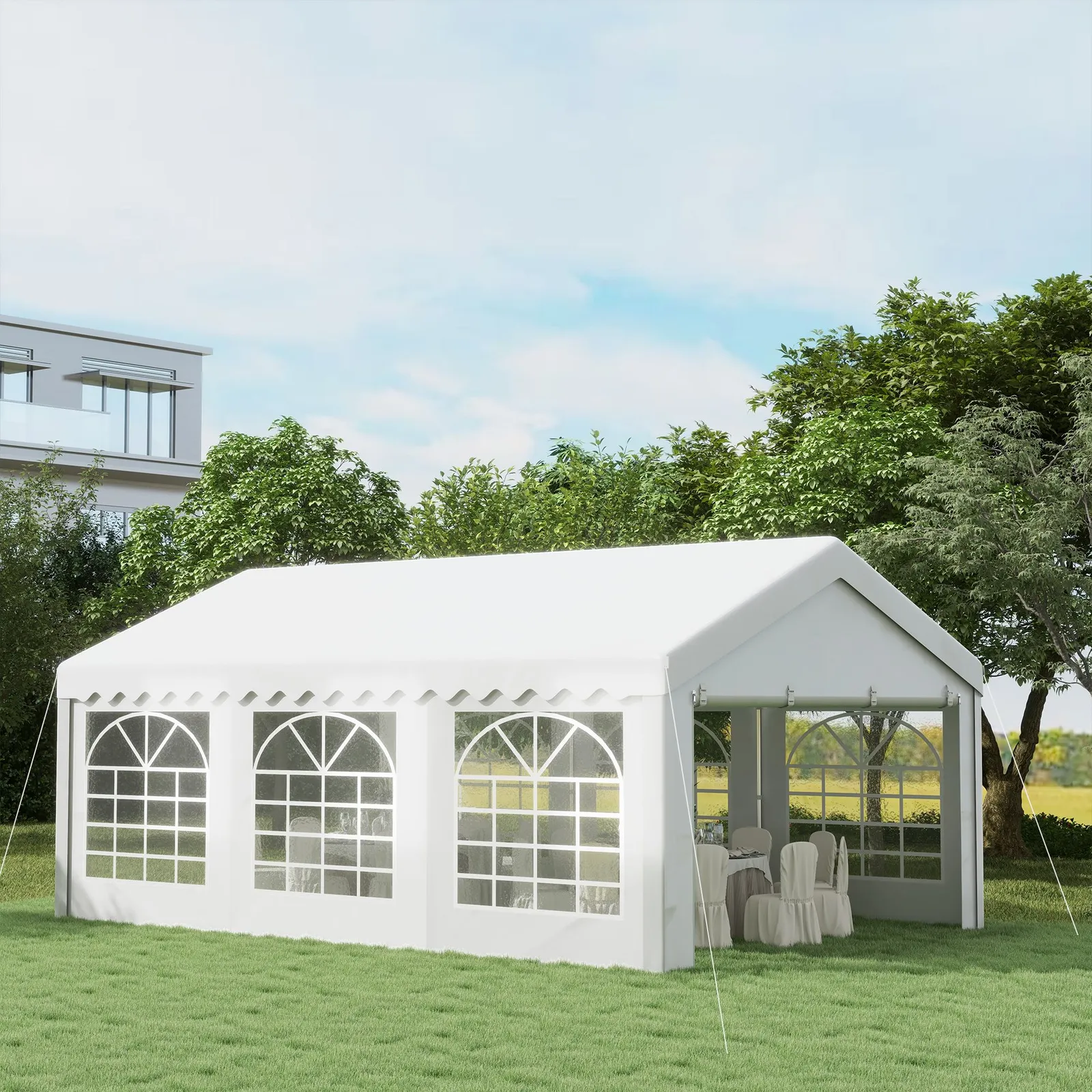 OUTSUNNY Garden Gazebo Portable Carport Shelter w/ Removable Sidewalls&Doors in Off-White 1