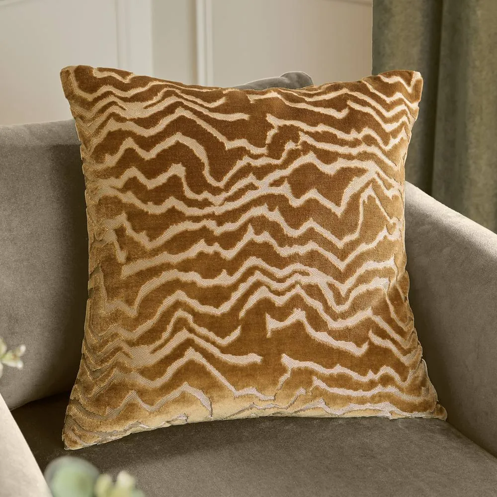 Paoletti Tierra Cut Velvet Abstract Cushion in Dark Brown 1