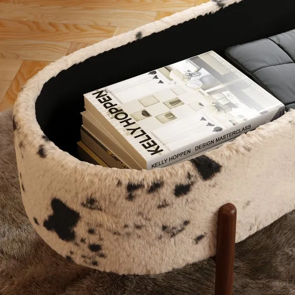Marley Faux Cow Fur Storage Ottoman 2