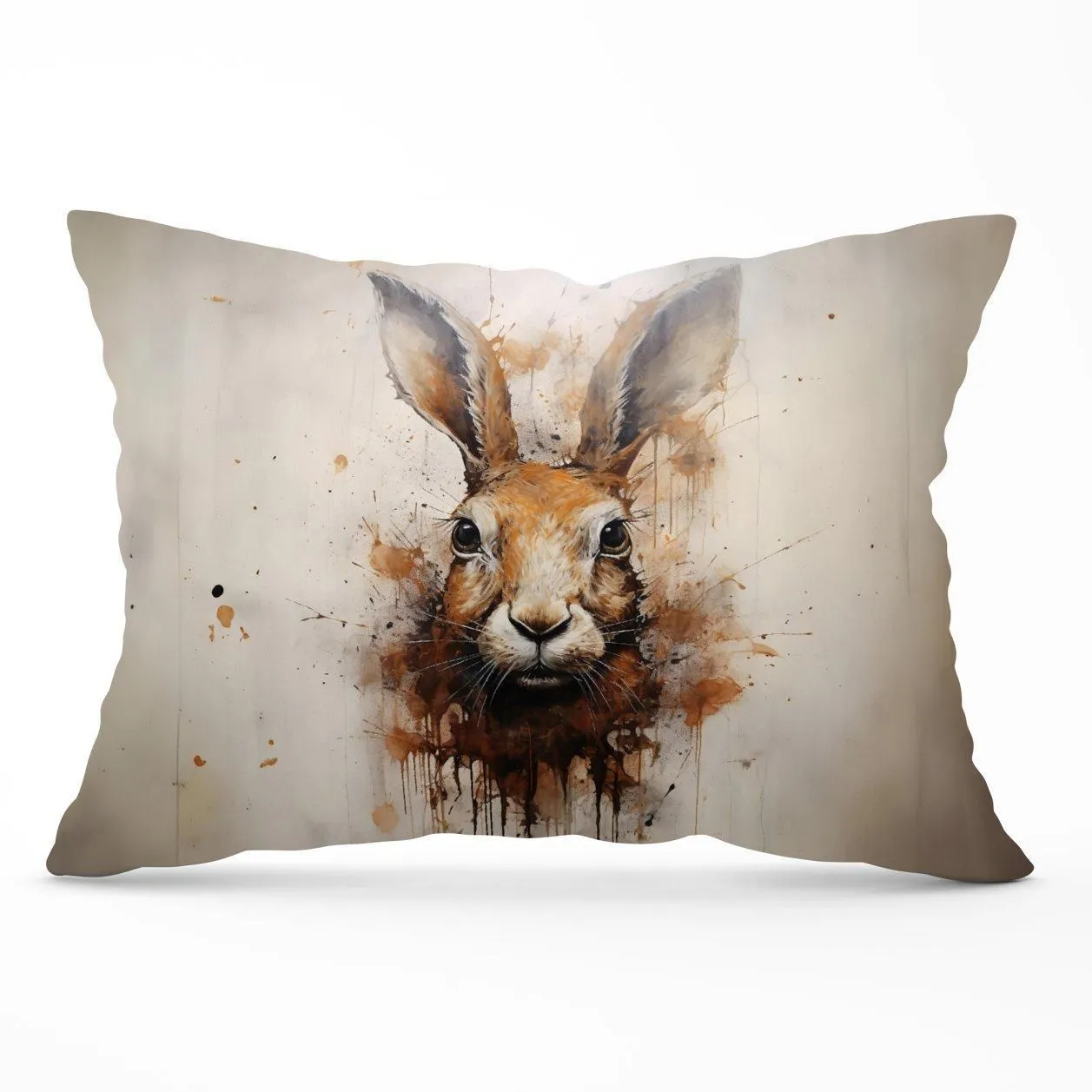 Warren Reed - Designer Watercolour Hare Face Cushions in Brown