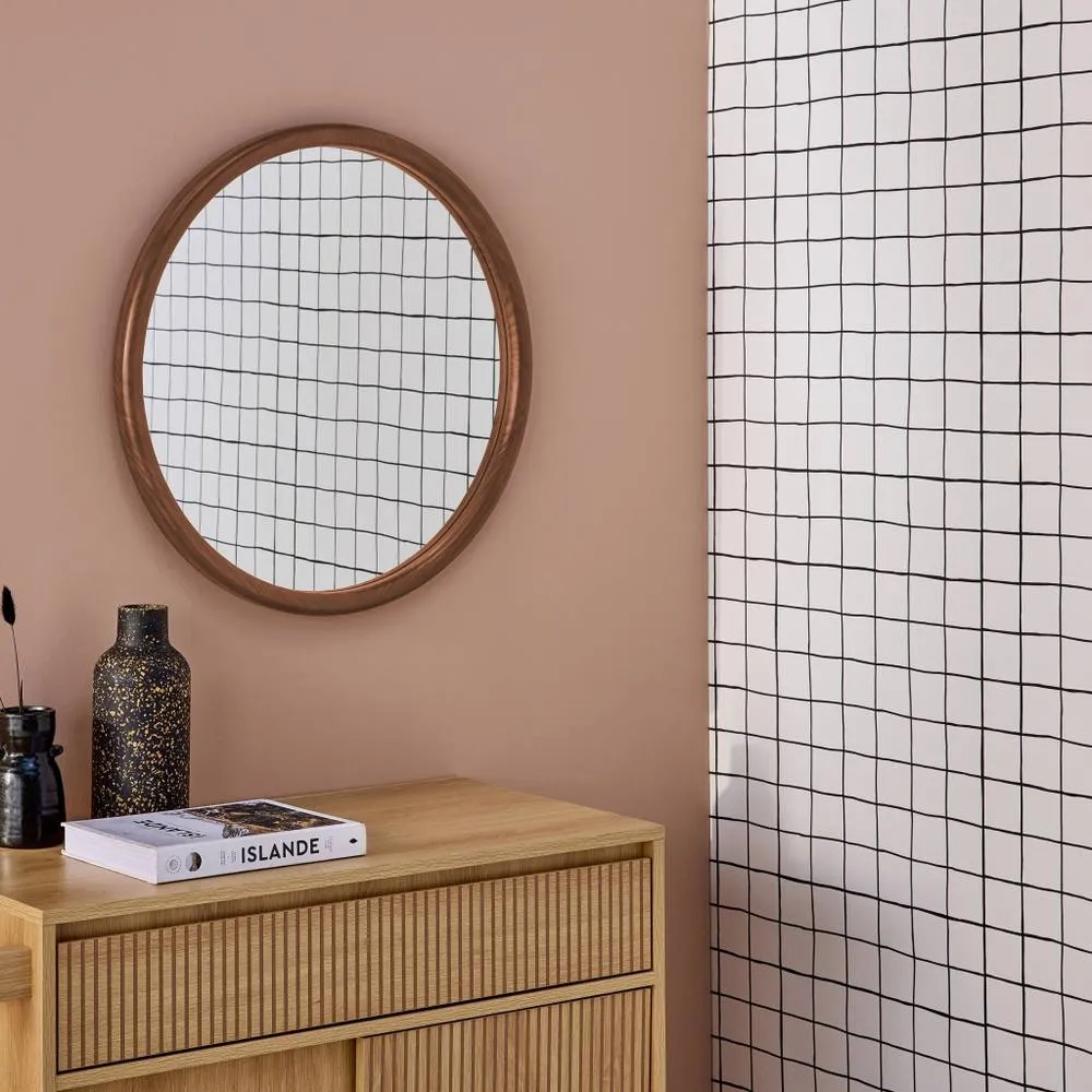 sweeek 60cm round pine wooden mirror in Dark Brown