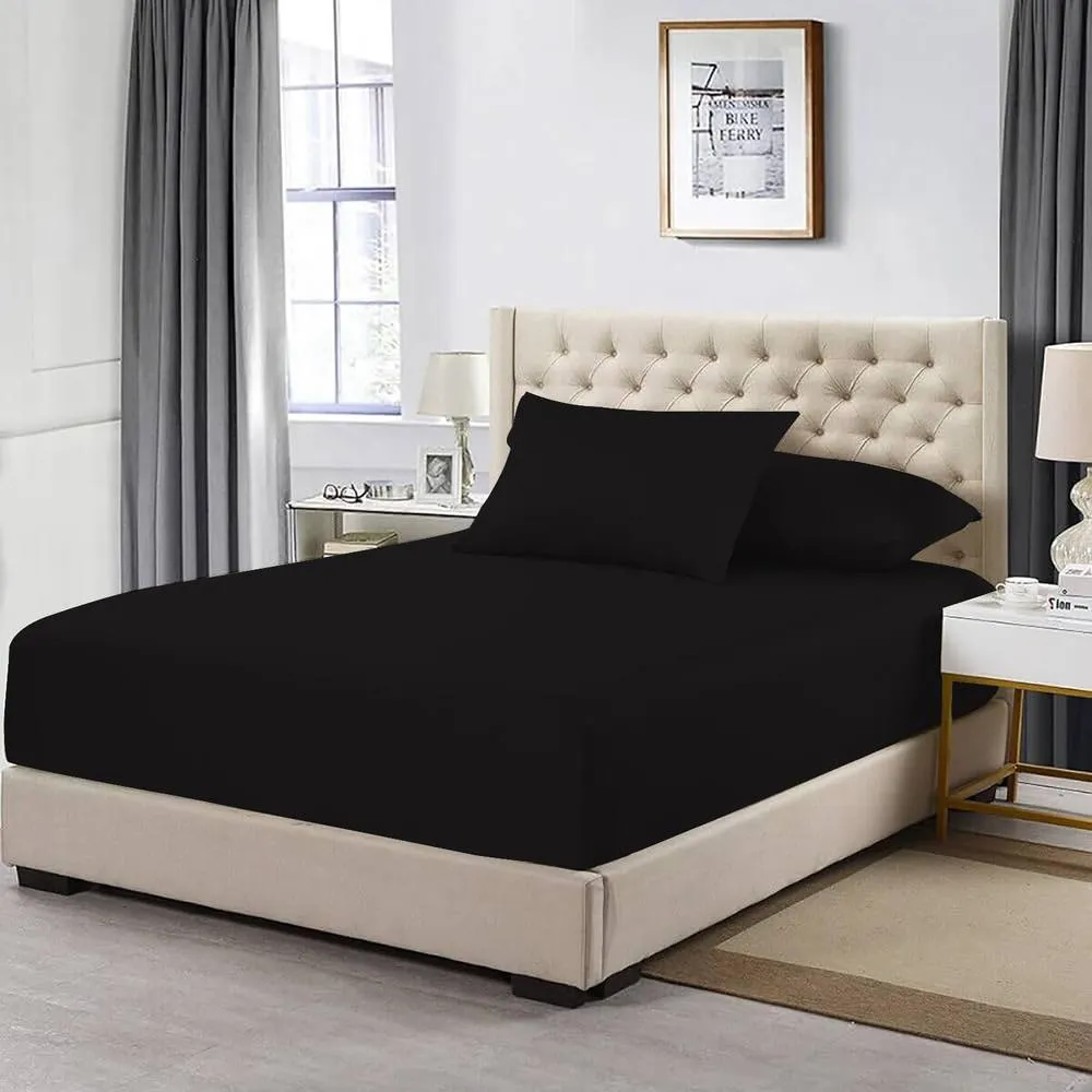 Homes-Linen 100% Egyptian Cotton 200TC Fitted Sheet 30cm Deep Pocket in Black