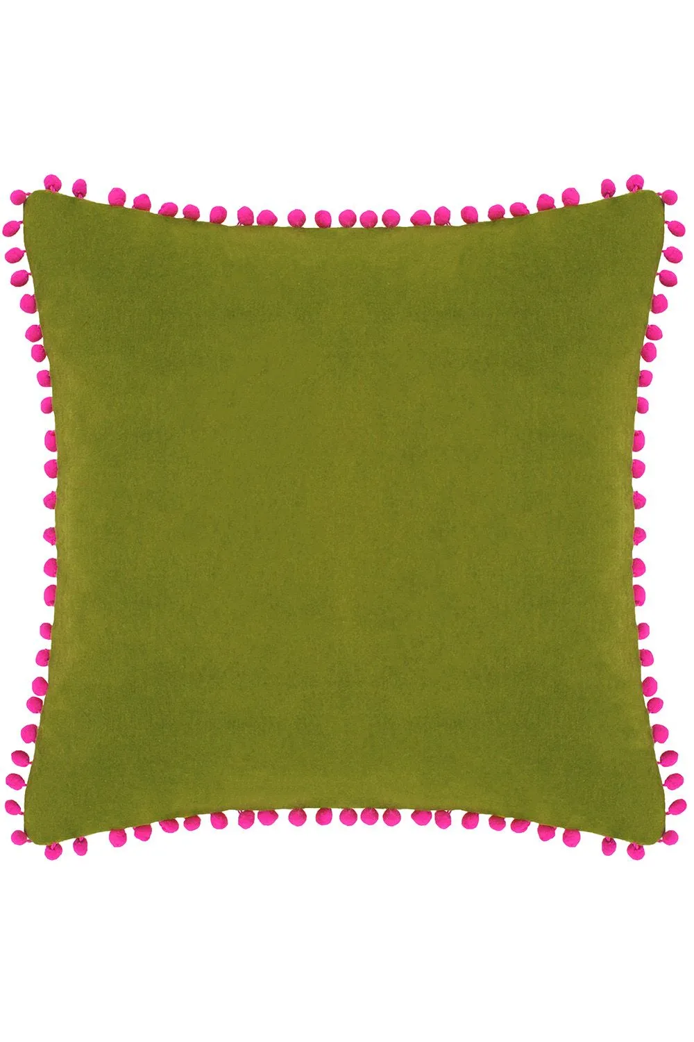 Paoletti Velvet Pom Pom Trimmed Cushion in Bright Green