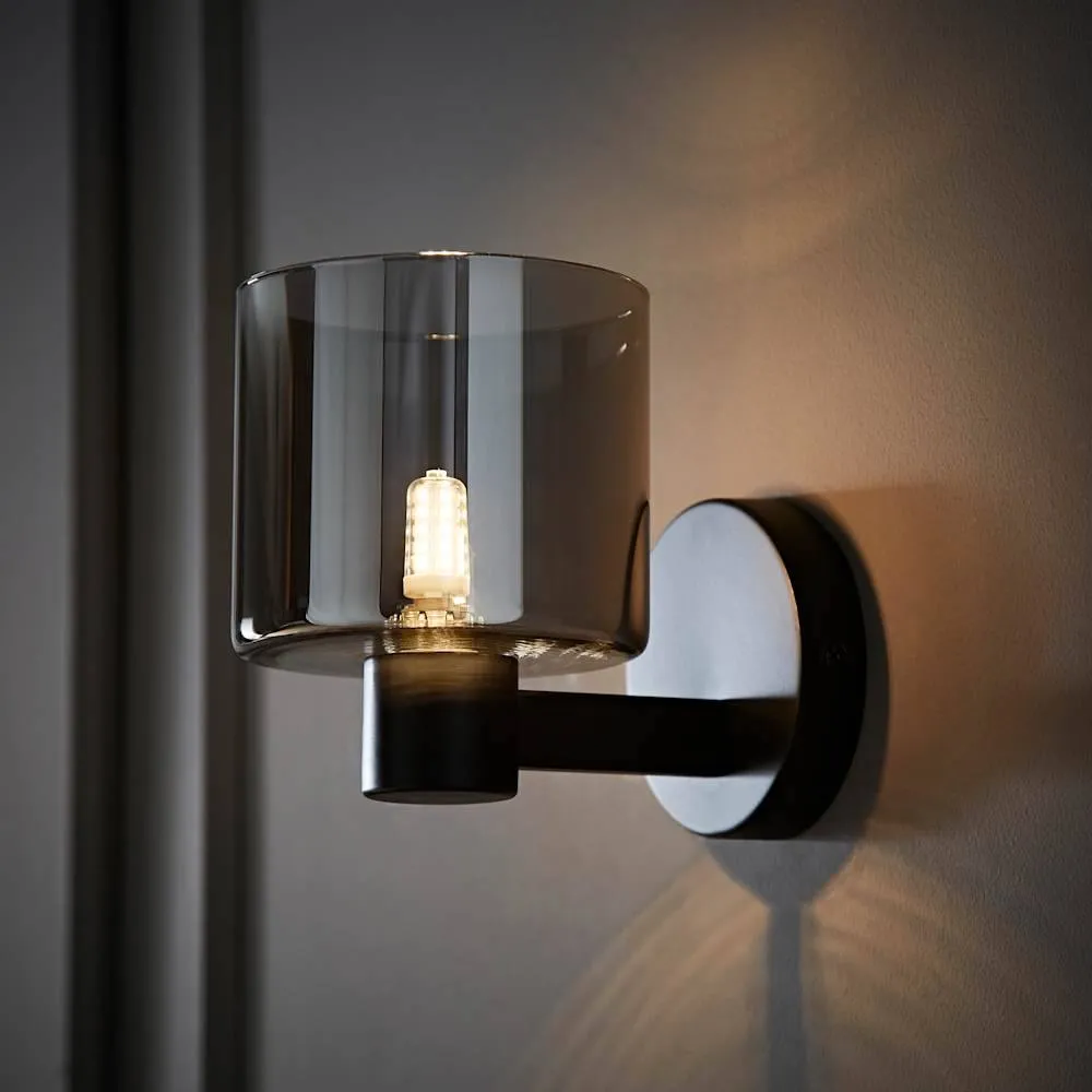 ValueLights Demi Pair of Smoked Glass Cup Wall Lights with Bulbs in Black 3