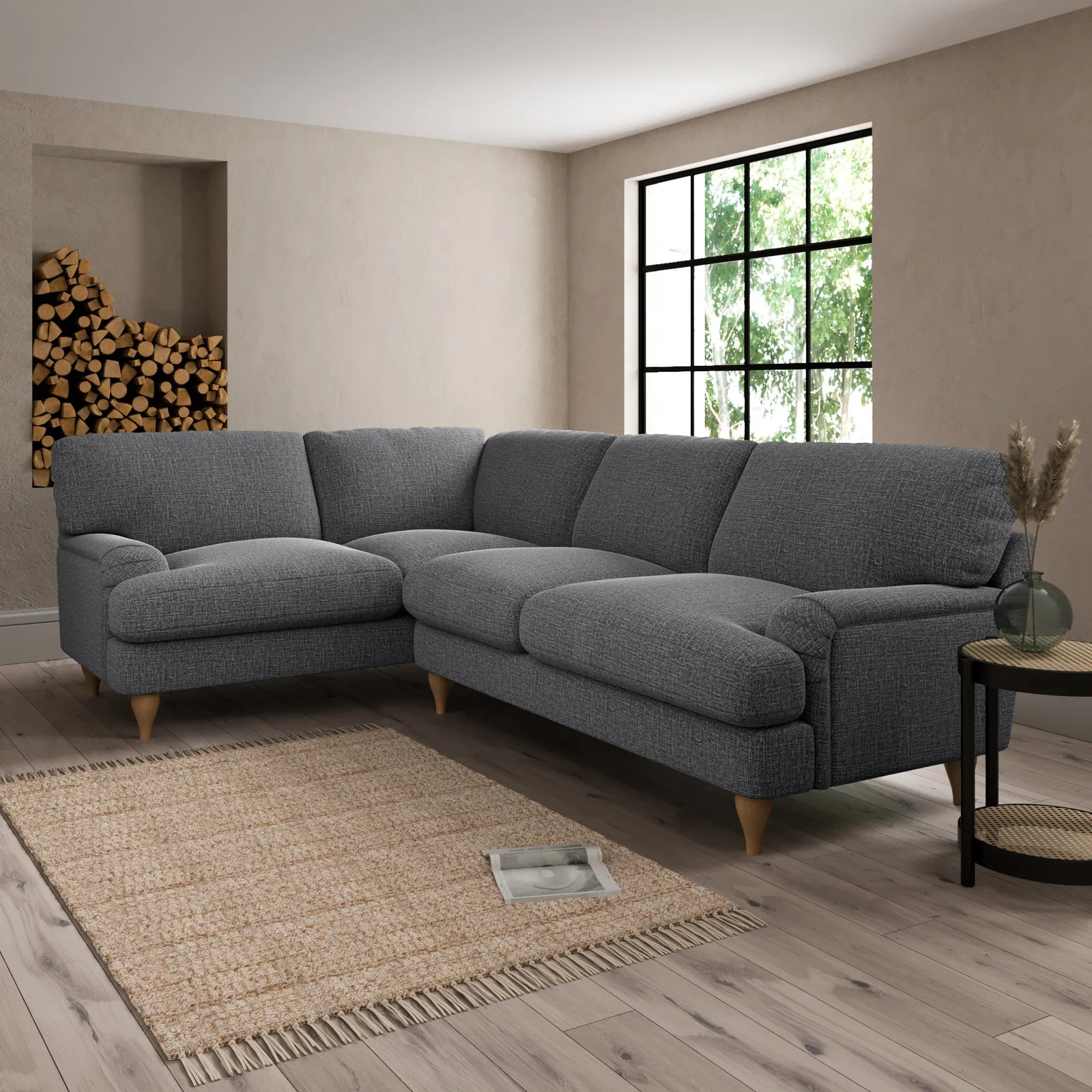 Darwin Slub Cotton Blend Left Hand Corner Sofa Slub Cotton Black