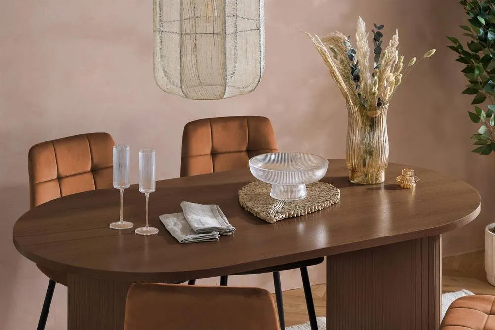 Birlea Axel Oval Fluted Dining Set Table With 4 Chairs in Brown 2