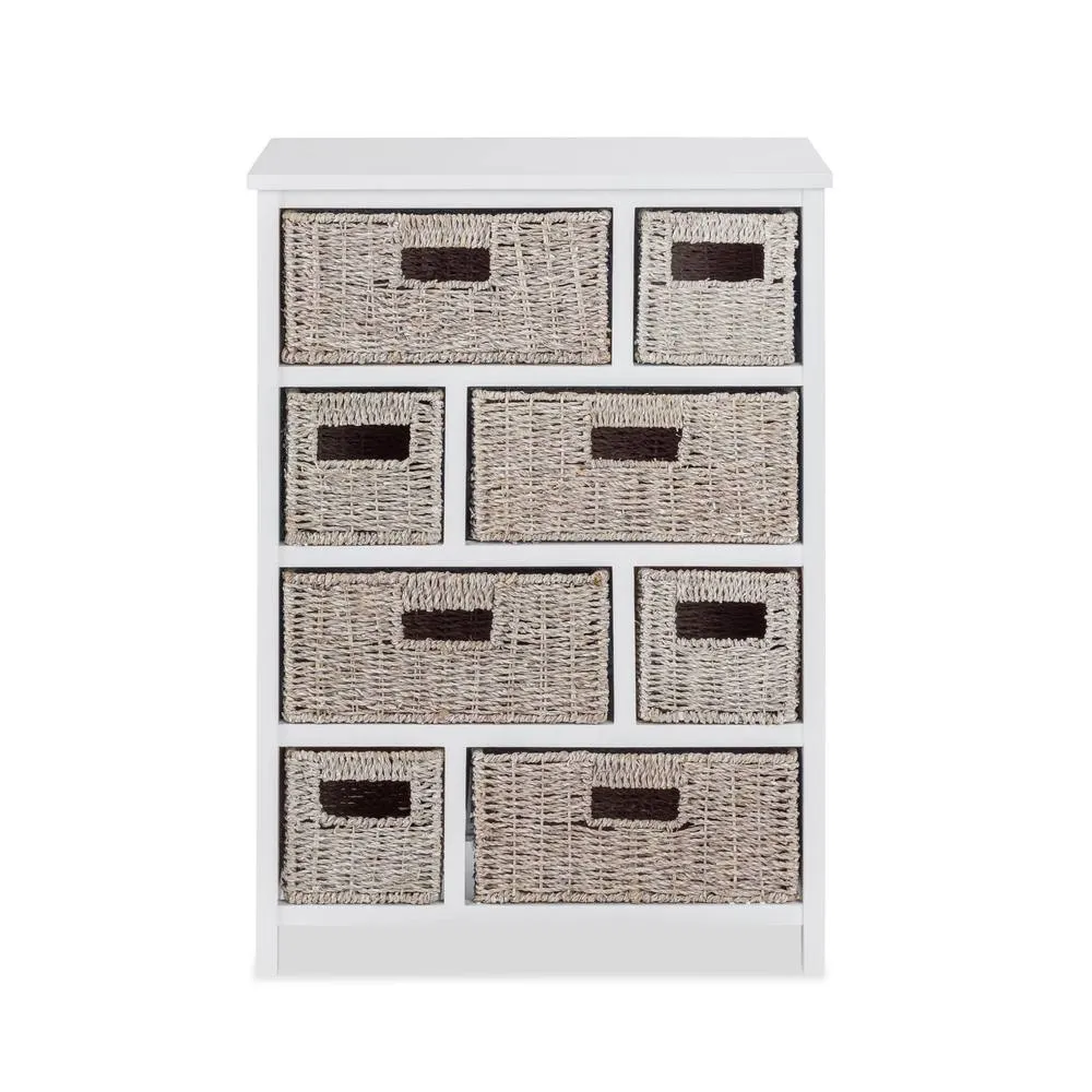 Statement Furniture Tetbury 8 Drawer Storage Unit- White with Whitewash Seagrass Baskets 6