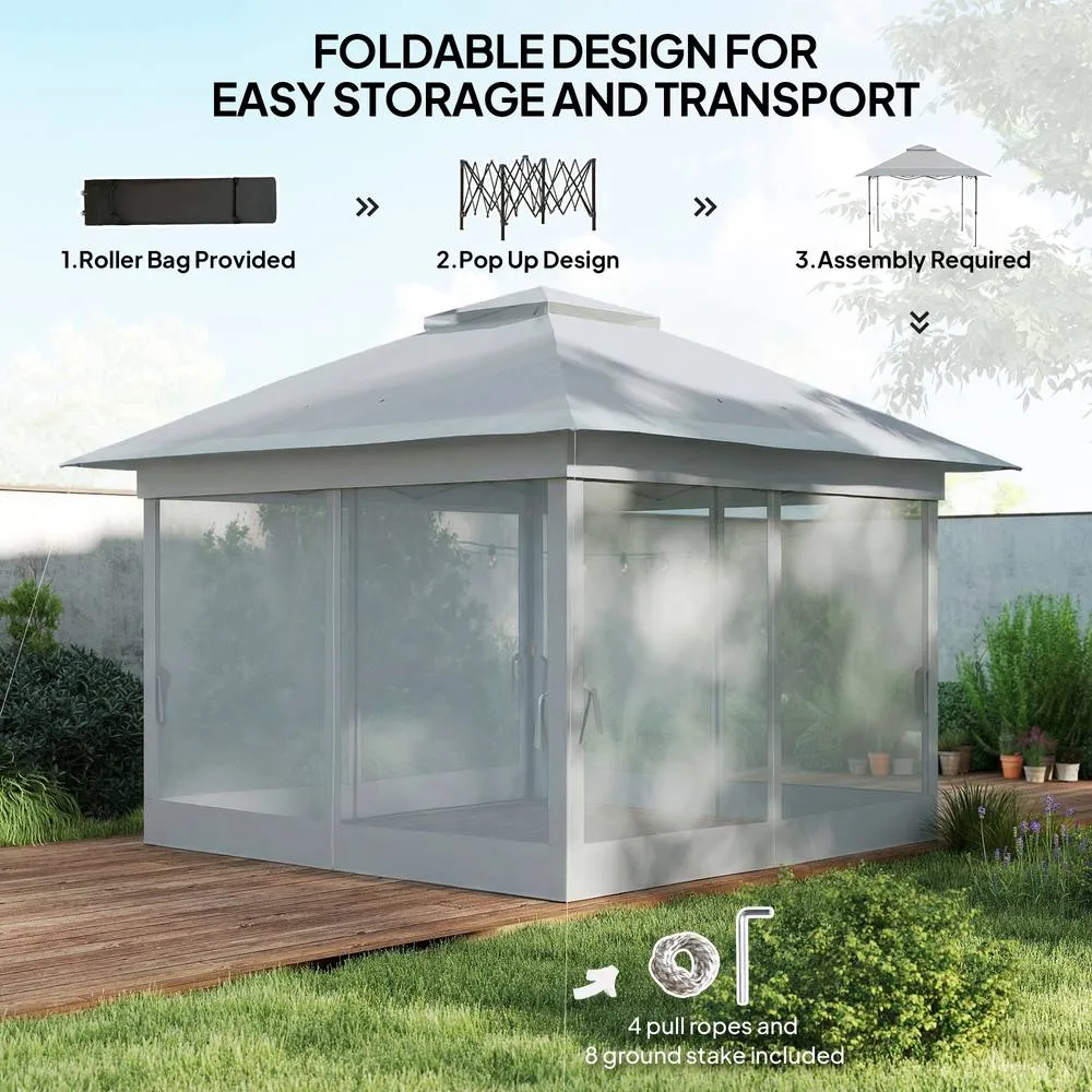 OUTSUNNY 3.6 x 3.6m Pop-up Tent Gazebo Instant Canopy Steel w/ Bag in Light Grey 5