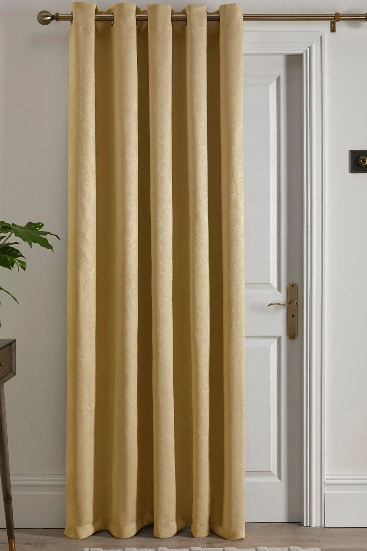 Fusion 'Strata' Dim out woven Eyelet Single Panel Door Curtain in Yellow 1