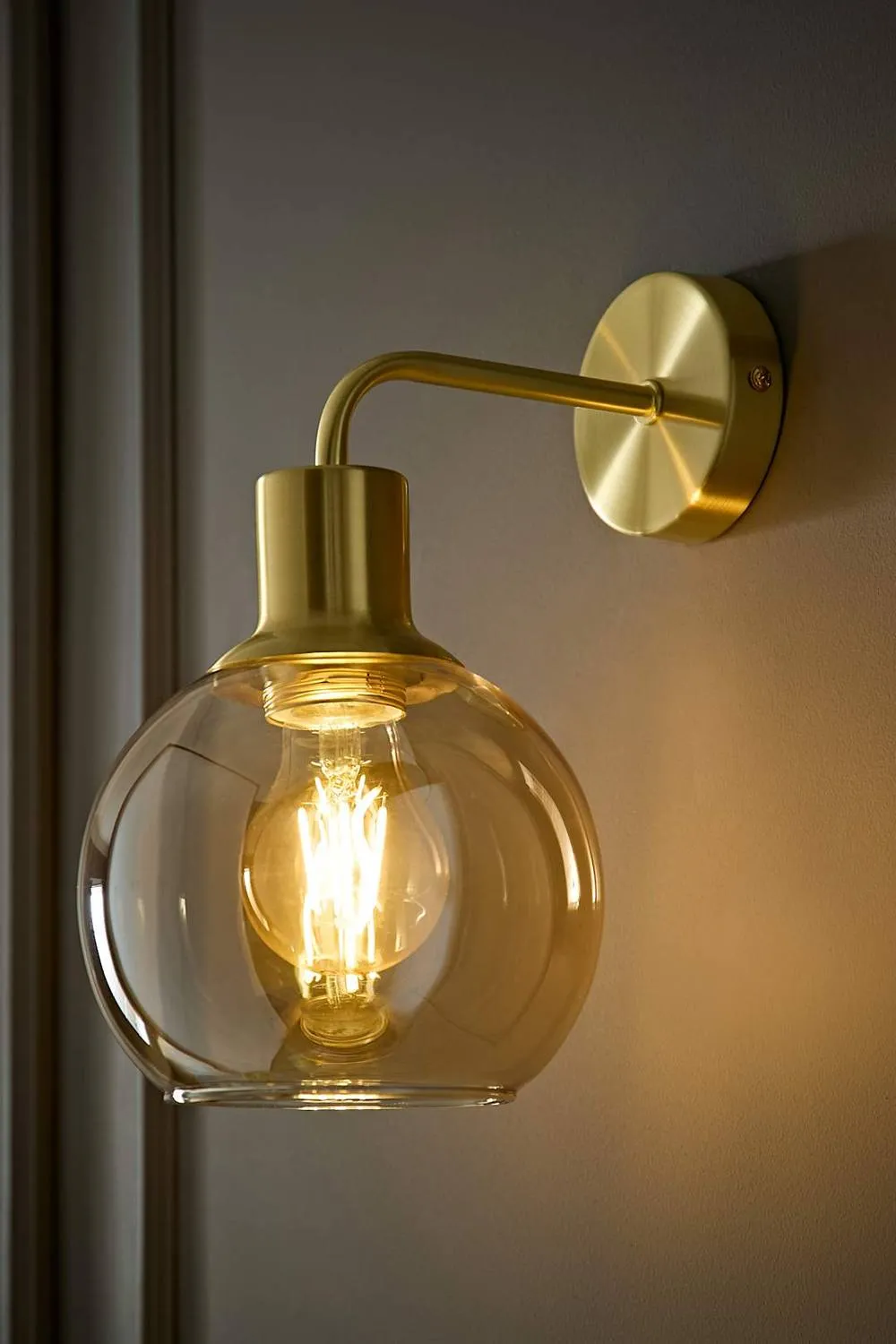ValueLights Bellamy Wired Glass Globe Wall Light in Gold