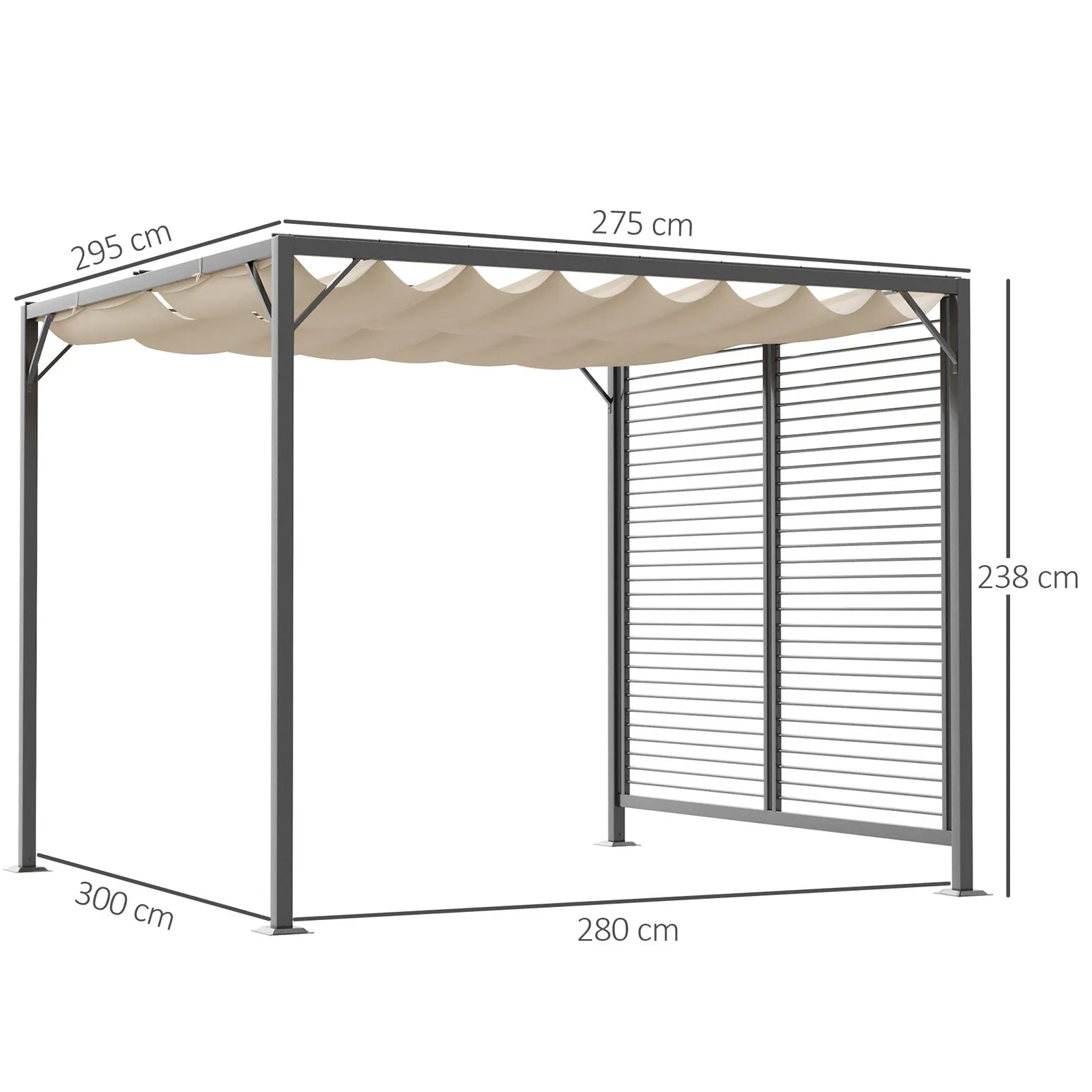 OUTSUNNY 3 x 2.8m Metal Pergola Patio Sun Shelter Grape Tent Retractable Canopy Gazebo in Beige 3