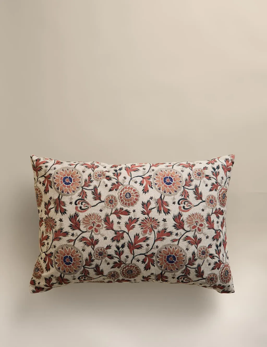 M&S Cotton Rich Floral Bolster Cushion Rust Mix